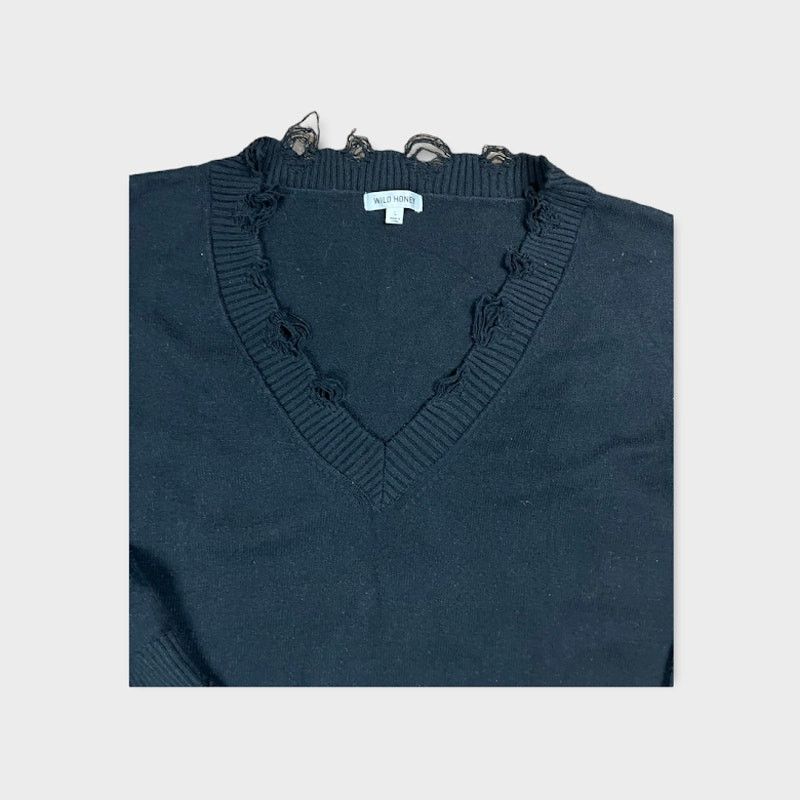 Nordstrom Wild Honey | Distressed V-Neck Crop Sweater | Size L Size L / US 10 / IT 46 - 5 Thumbnail