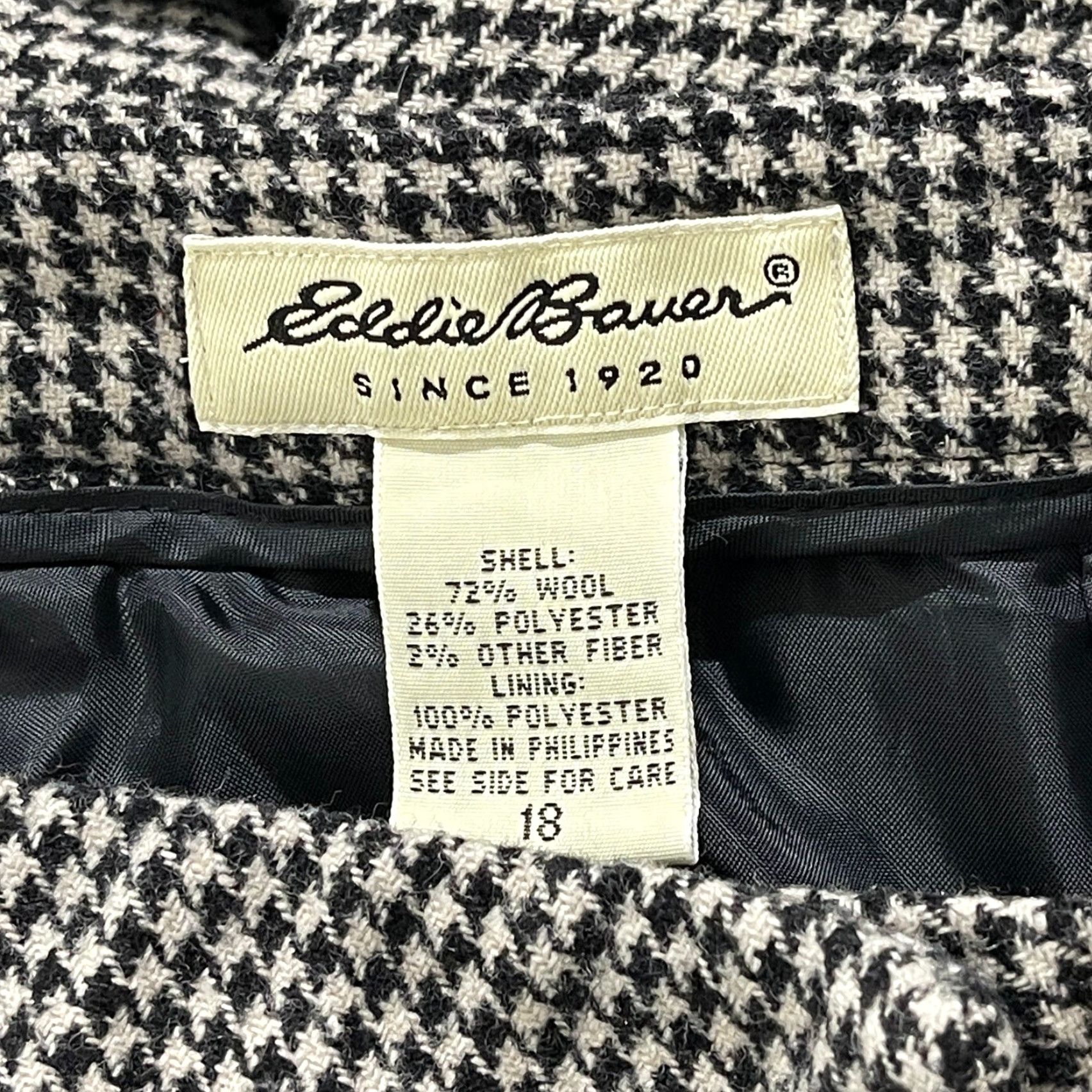 Eddie Bauer VINTAGE Eddie Bauer Wide Leg Trousers Pants Plus 18 Wool Blend Houndstooth Black Beige Tan Pattern Womens Size 24" / US 00 / IT 34 - 3 Thumbnail