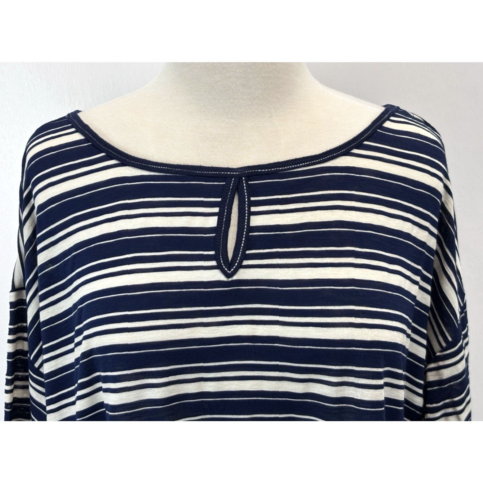 Talbots VINTAGE Talbots Women's Plus Size 2X Casual Shirt Cotton Striped Nautical 3/4 Sleeve Navy Size XXL / US 16-18 / IT 52-54 - 5 Thumbnail