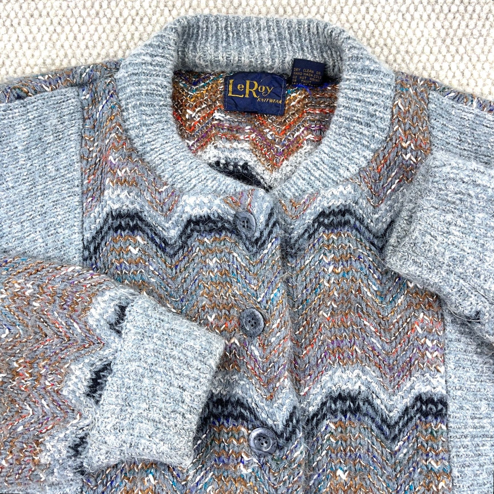 Vintage VINTAGE LeRoy Cardigan Sweater Women XL Gray Chunky-Knit 80s 90s Bohemian Size XL / US 12-14 / IT 48-50 - 2 Thumbnail
