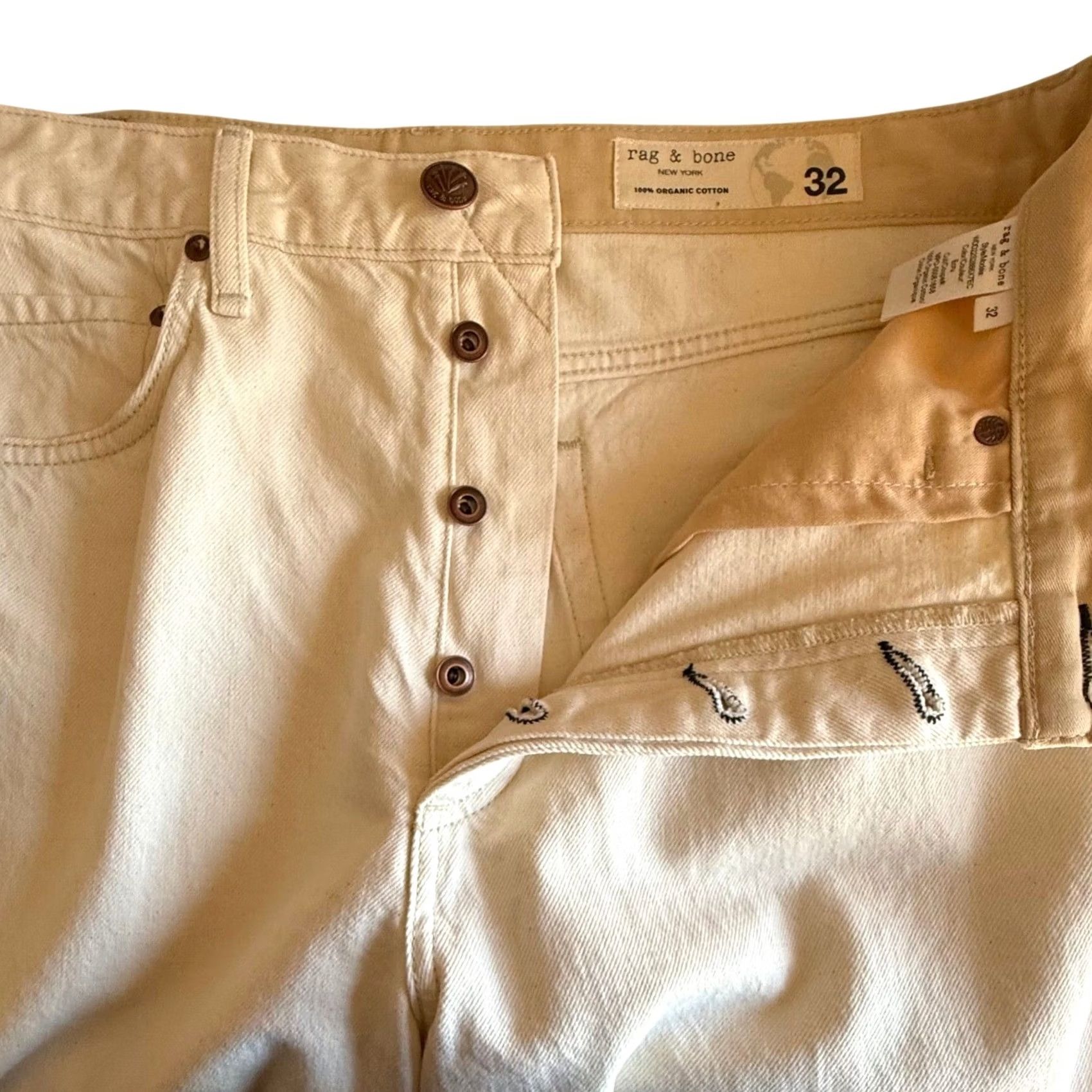 Rag & Bone Rag & Bone Alex High Rise Straight Jeans Ecru Organic Cotton Button Fly 32 5-Pocket Women Jeans Size 24" / US 00 / IT 34 - 3 Thumbnail