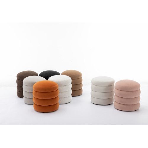 Designer × Homemade 006-Soft Velvet Round Ottoman Footrest Stool,Orange Size US L / EU 52-54 / 3 - 3 Thumbnail