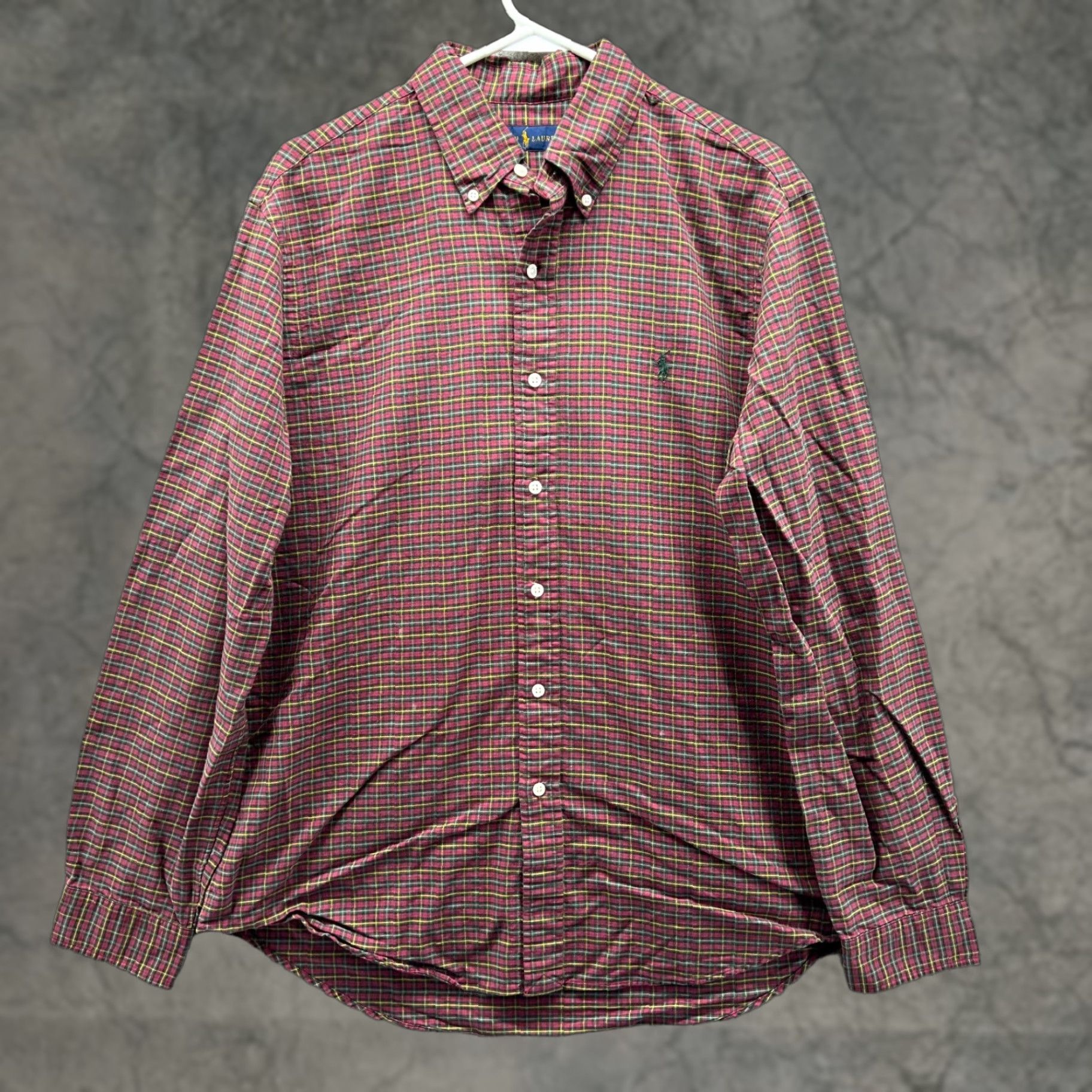Polo Ralph Lauren VINTAGE Polo Ralph Lauren Shirt Men Large Adult Red Yellow Plaid Pony Button-Down Long Sleeve 46 in Chest Size US L / EU 52-54 / 3 - 1 Thumbnail