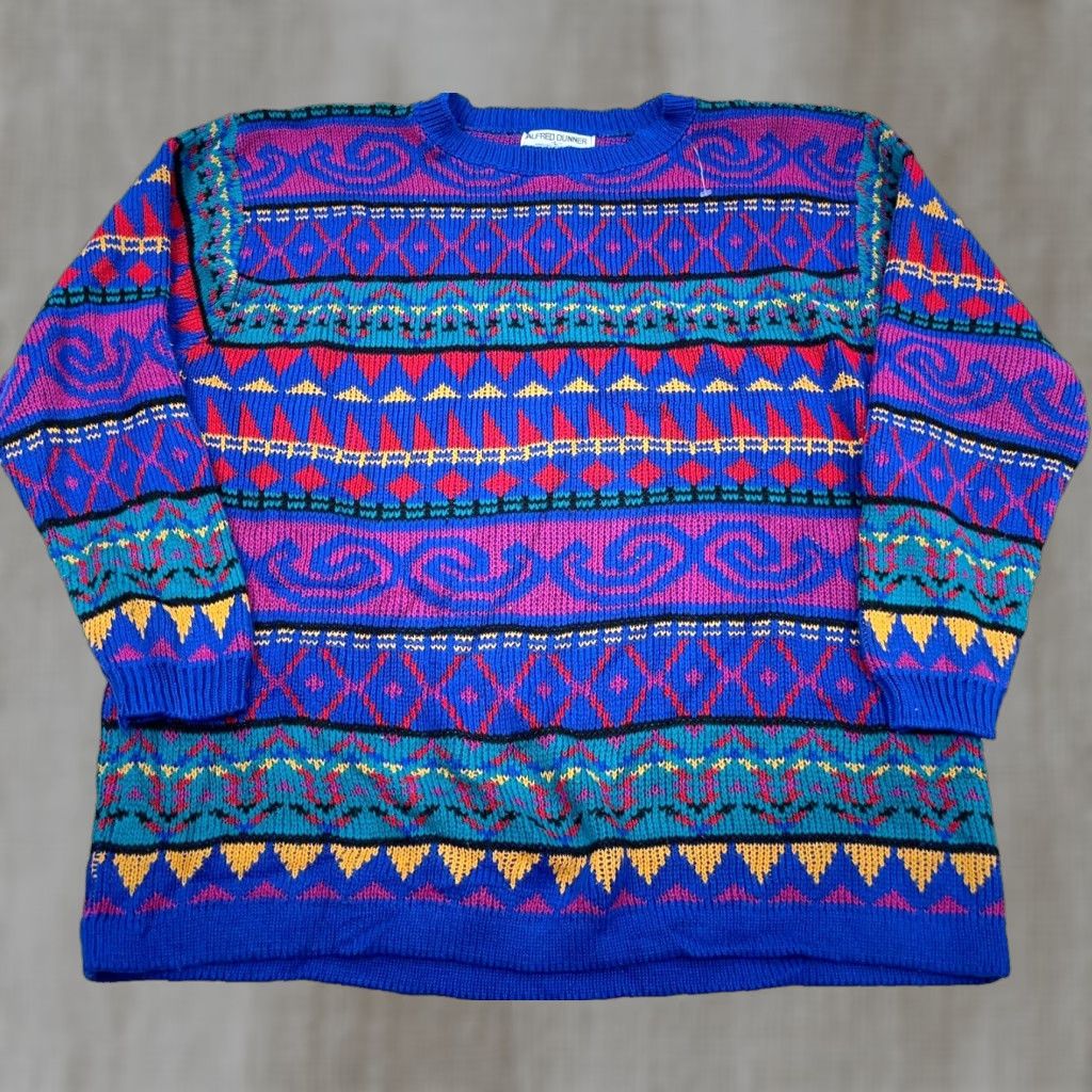 Vintage VINTAGE Alfred Dunner Sweater Women L Blue Geometric Fair Isle Nordic 90s Pullover Crew Neck Size L / US 10 / IT 46 - 1 Thumbnail