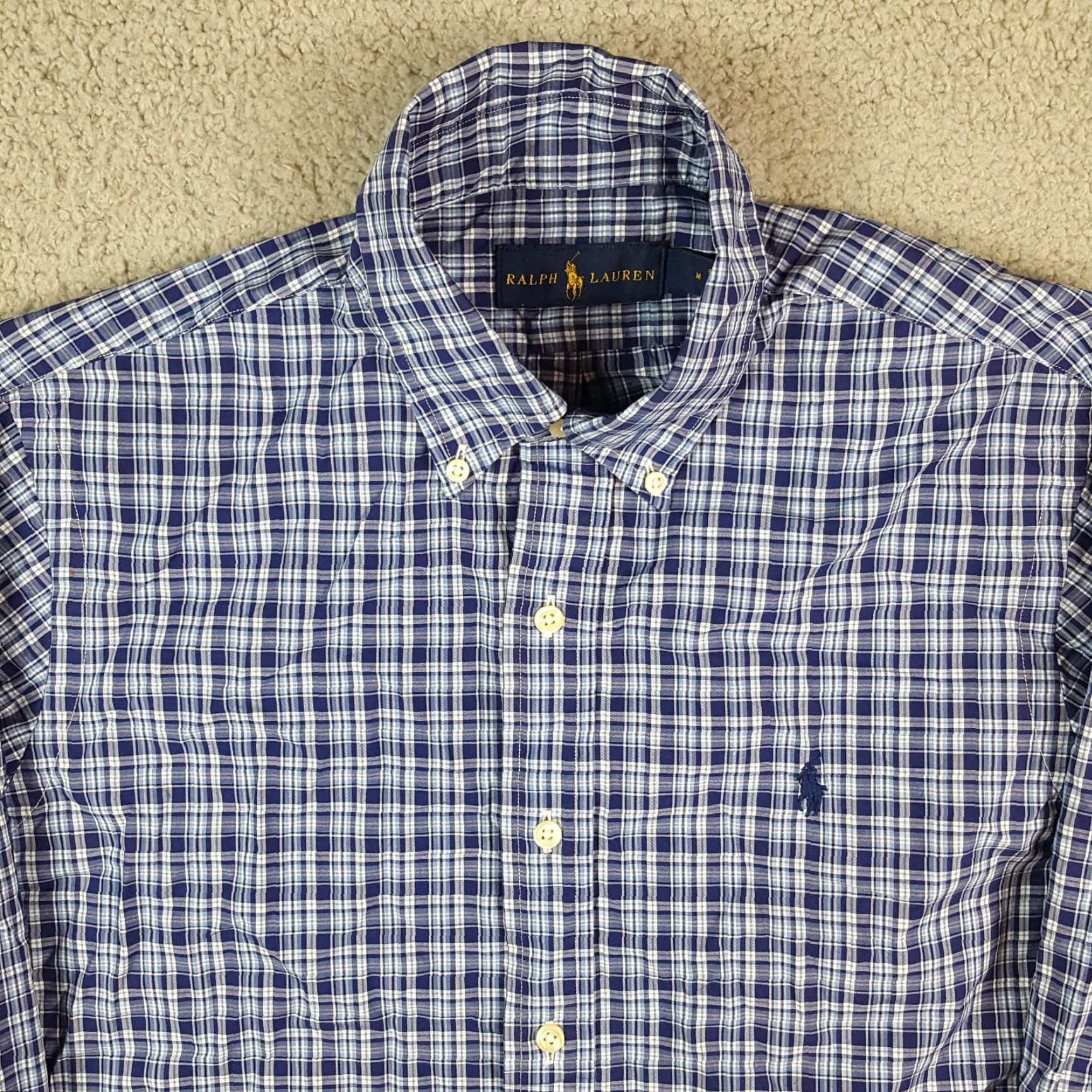 Ralph Lauren Vintage Ralph Lauren Men's Blue Plaid Button-Down Shirt 90s Preppy Cotton Dress Shirt Size Medium Size 40R - 2 Thumbnail