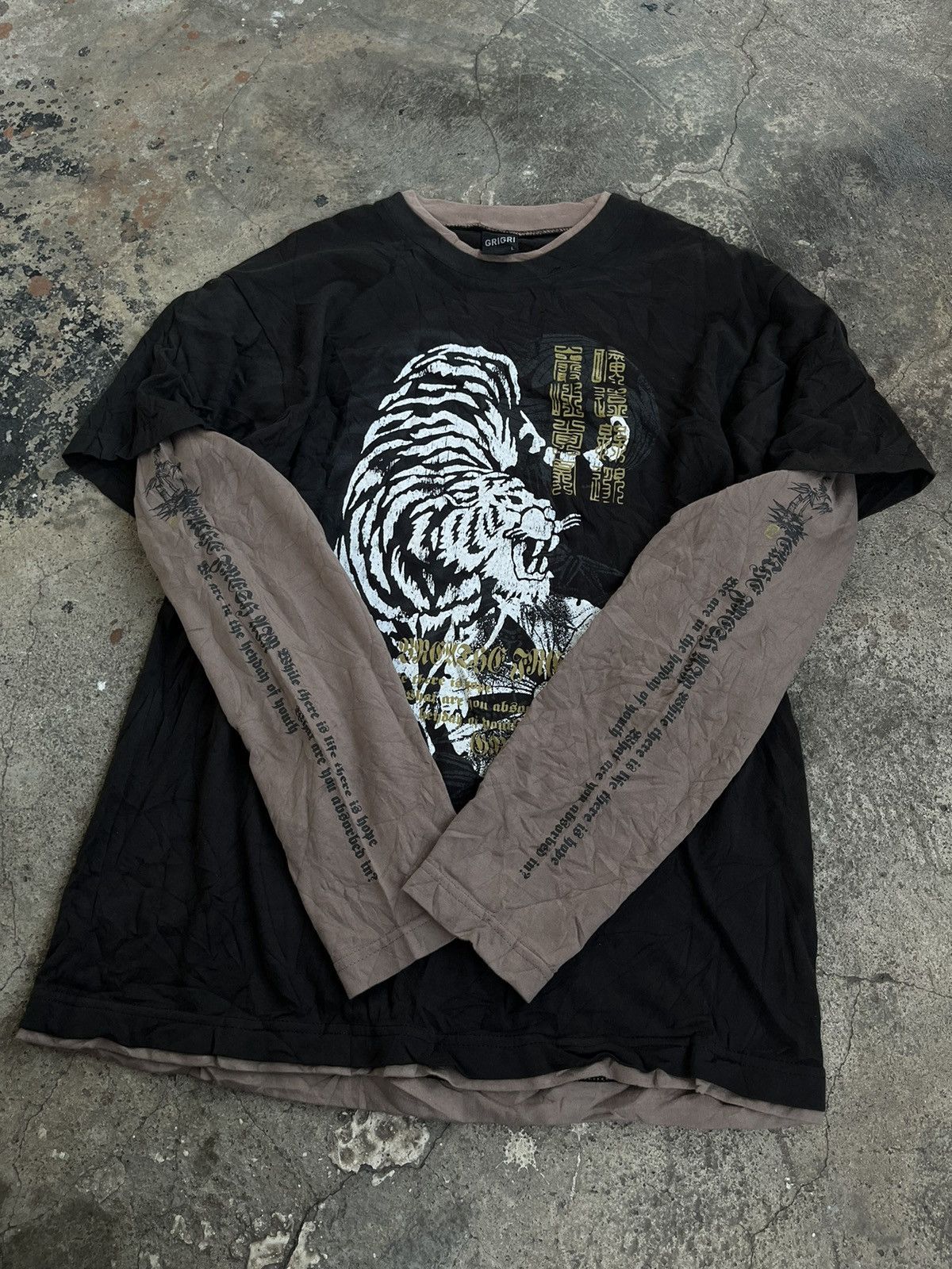 14th Addiction GRIGRI JAPANESE POEM Y2K DOUBLE LAYER KANJI TIGER PUNK STYLE Size US L / EU 52-54 / 3 - 3 Thumbnail