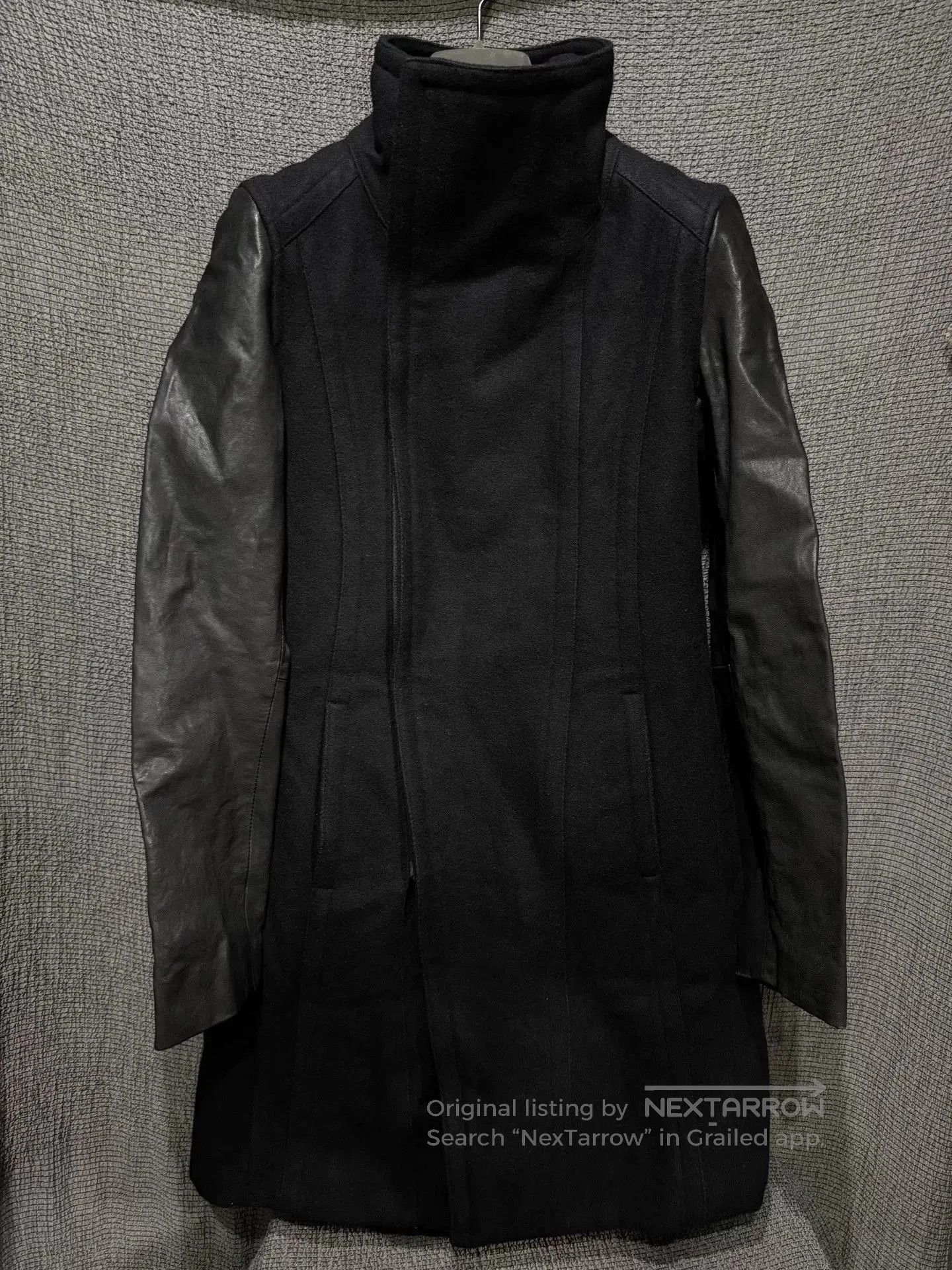 Rick Owens Avant-garde Black Coat with Leather Sleeves. Size US M / EU 48-50 / 2 - 1 Thumbnail