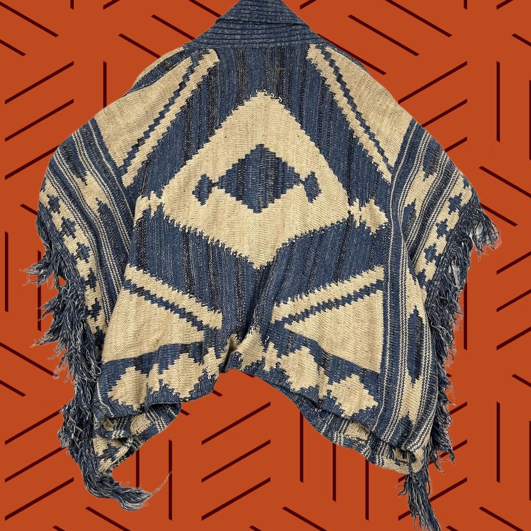 Ralph Lauren Ralph Lauren Poncho Cardigan Womens L Wool Linen Aztec Native Open Heavy Fringe Size L / US 10 / IT 46 - 1 Thumbnail