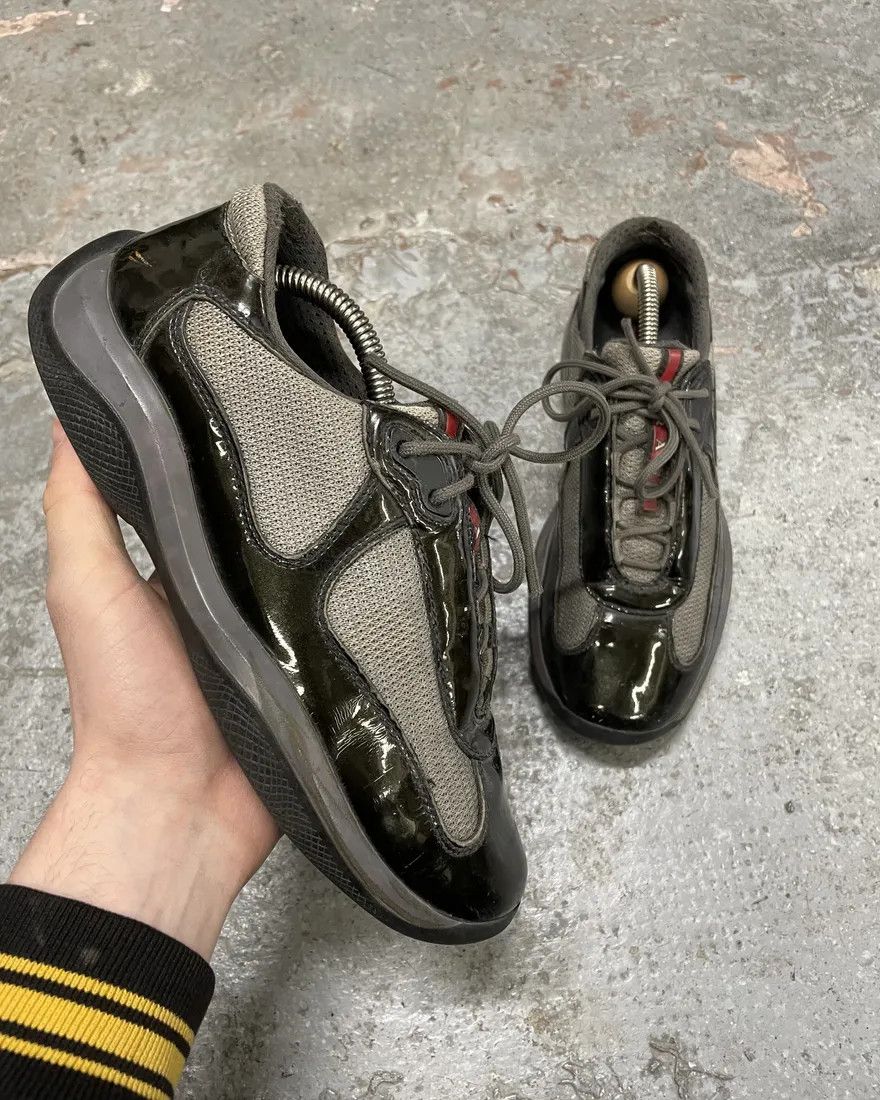 Prada × Vintage Prada 90s silver / green sneakers | Grailed