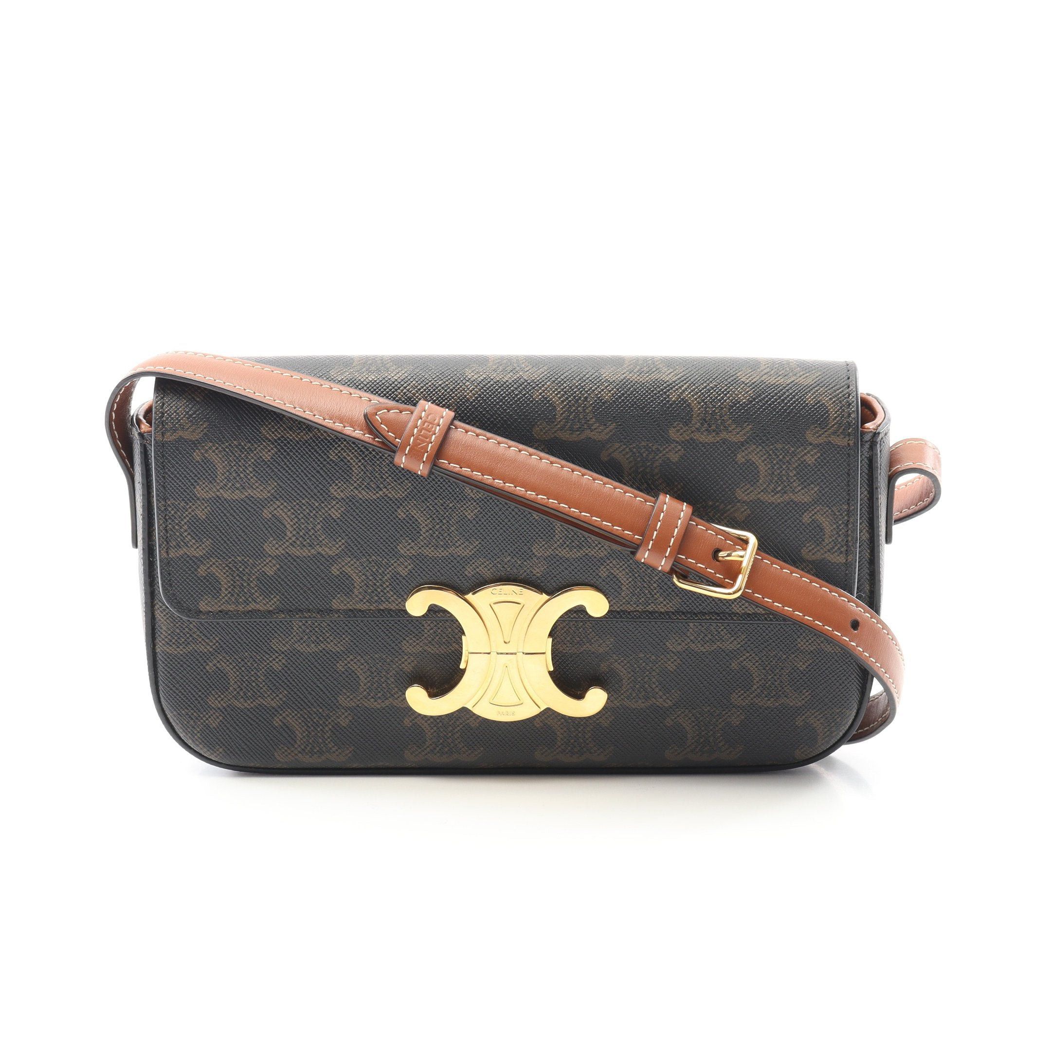Celine Celine Claude Triomphe One Shoulder Bag Leather Black Brown Size ONE SIZE - 1 Thumbnail