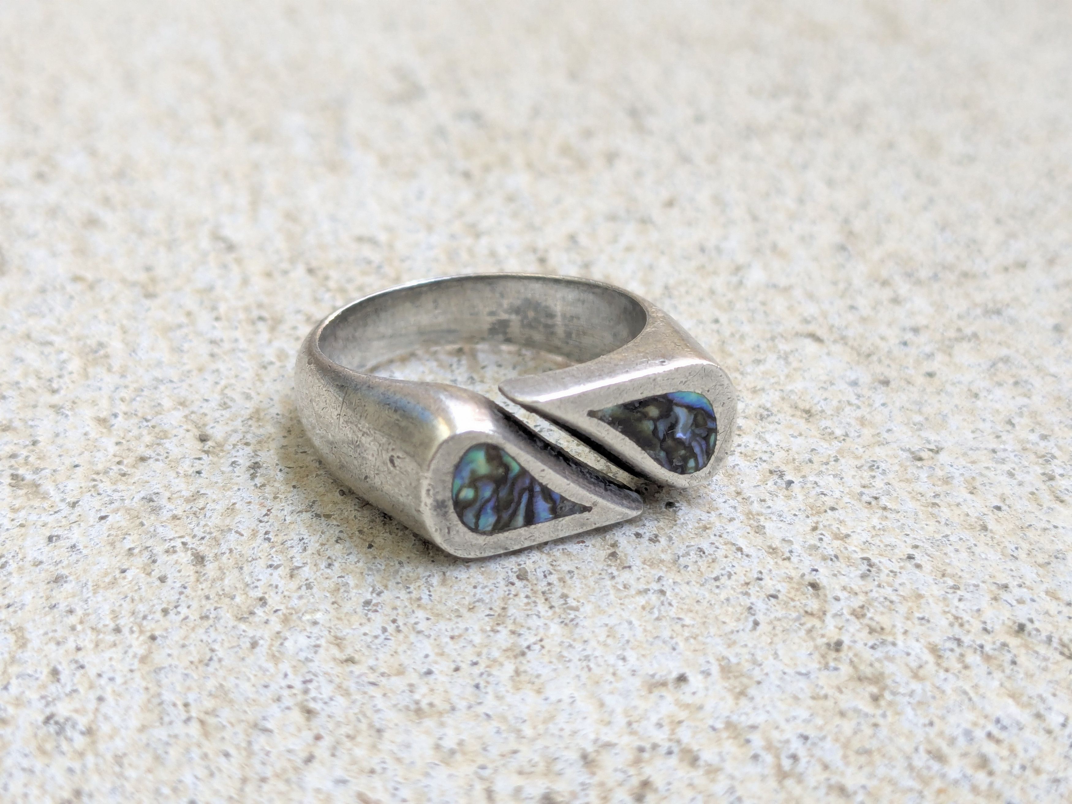 Vintage Sterling Silver Ring Blue Abalone 11 Taxco Shell