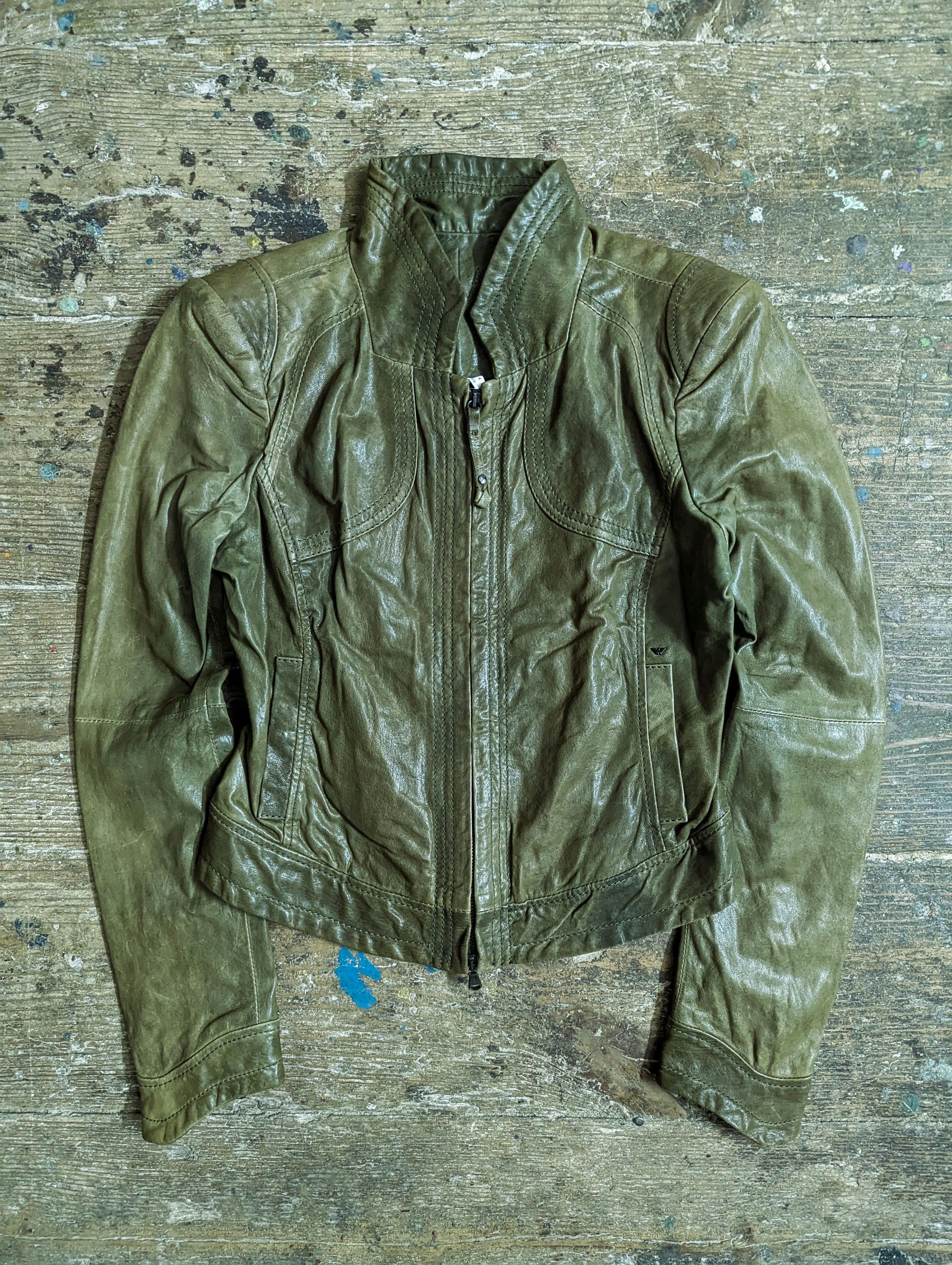 Armani 00s Armani Jeans Details Stitching Leather Jacket Size S / US 4 / IT 40 - 1 Thumbnail