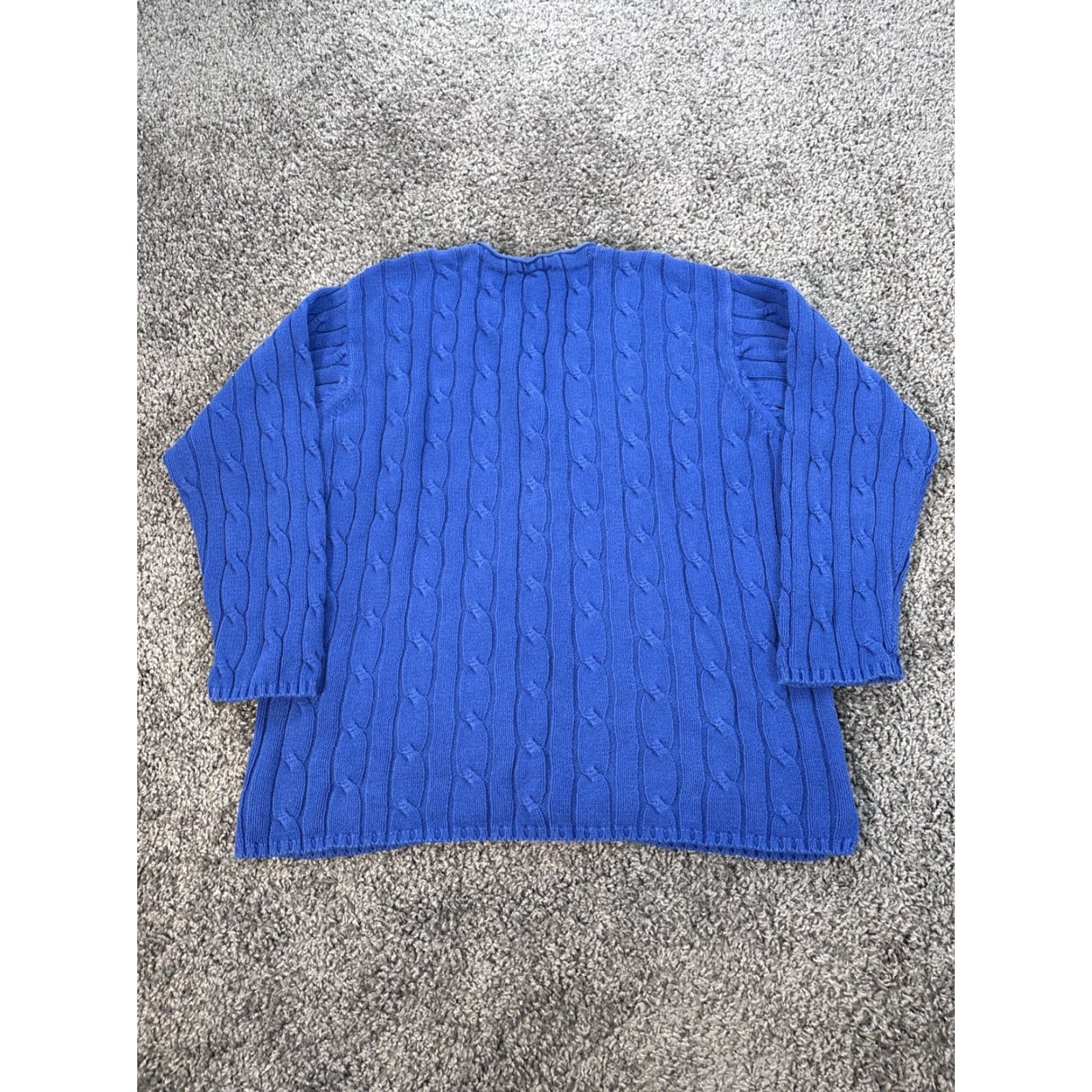 Talbots VINTAGE Talbots Cardigan Sweater Womens XL Blue Vneck Cotton Fisherman 90s Ladies Knit Cardigan Size XL / US 12-14 / IT 48-50 - 5 Thumbnail