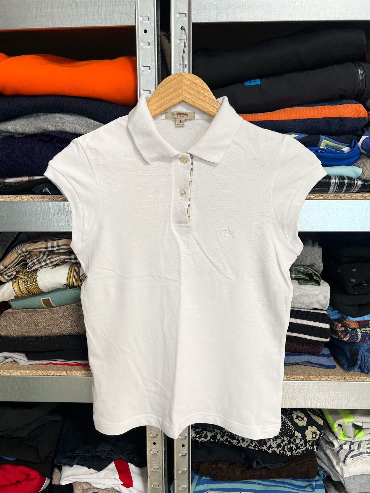 Burberry × Vintage Burberry Women’s Crop Top Short Sleeve Polo Shirt Size L Size L / US 10 / IT 46 - 1 Thumbnail
