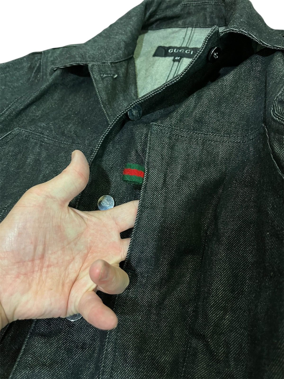 Gucci Vintage 90s Gucci by Tom Ford Web Denim Jacket Size L / US 10 / IT 46 - 6 Thumbnail