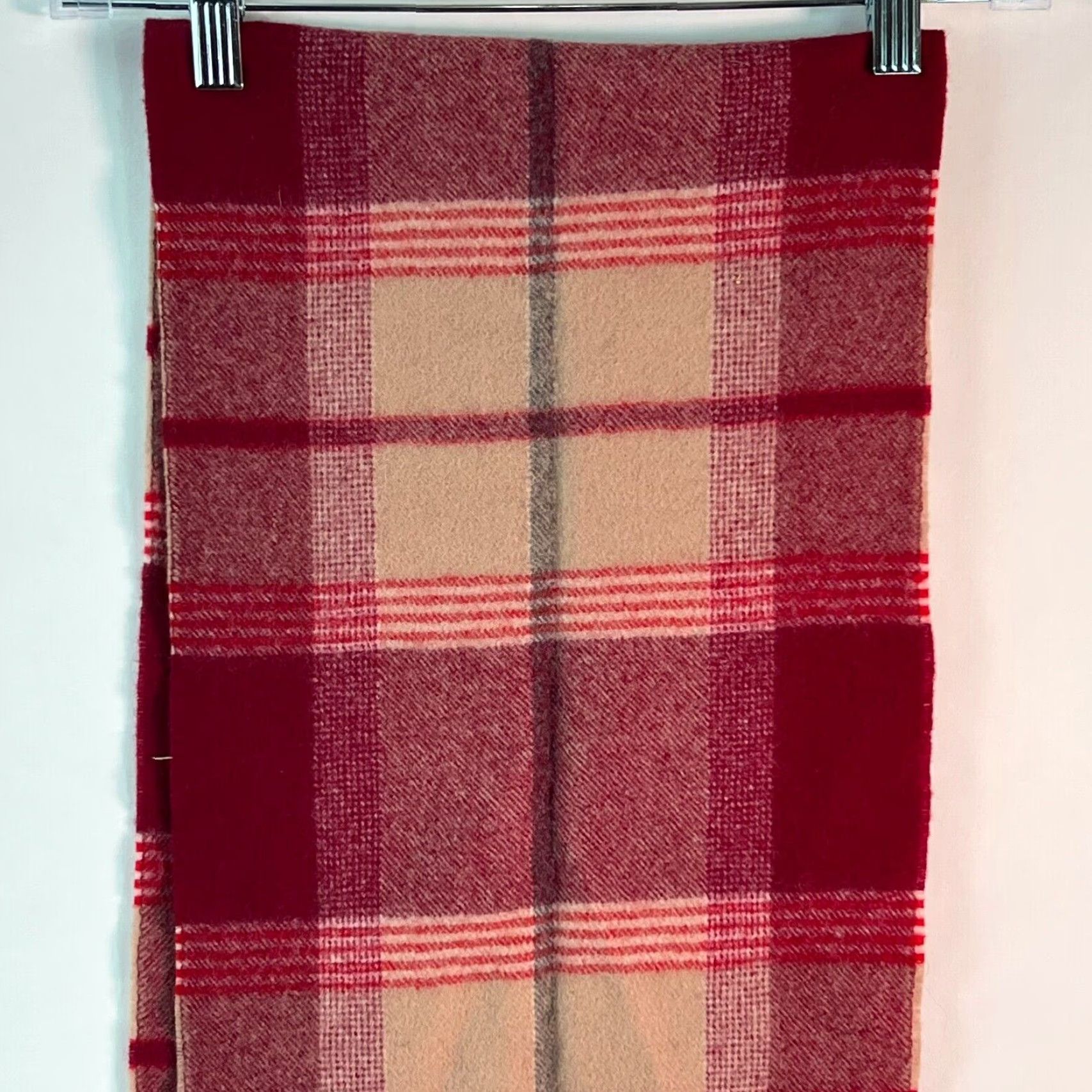 Vintage Red Plaid Wool Scarf 10" X 44" - Winter Rectangle Scarf for Men Size ONE SIZE - 3 Thumbnail
