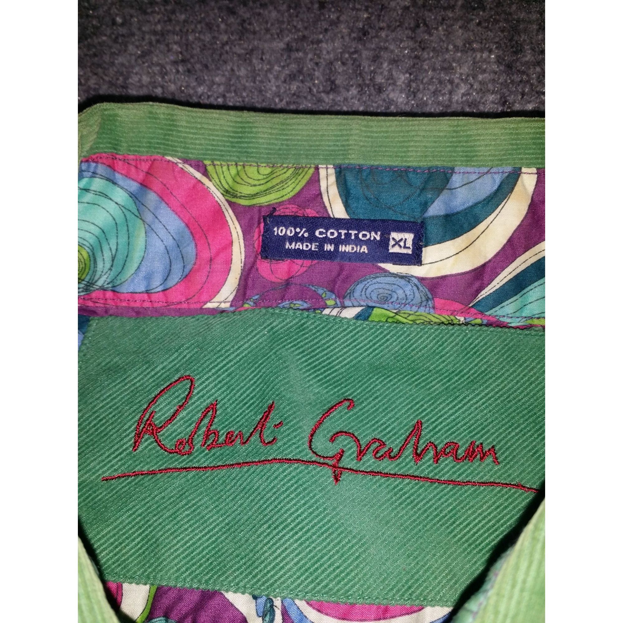 Robert Graham Robert Graham Corduroy Button Up Shirt Men Sz XL Green Desig Size US XL / EU 56 / 4 - 6 Thumbnail