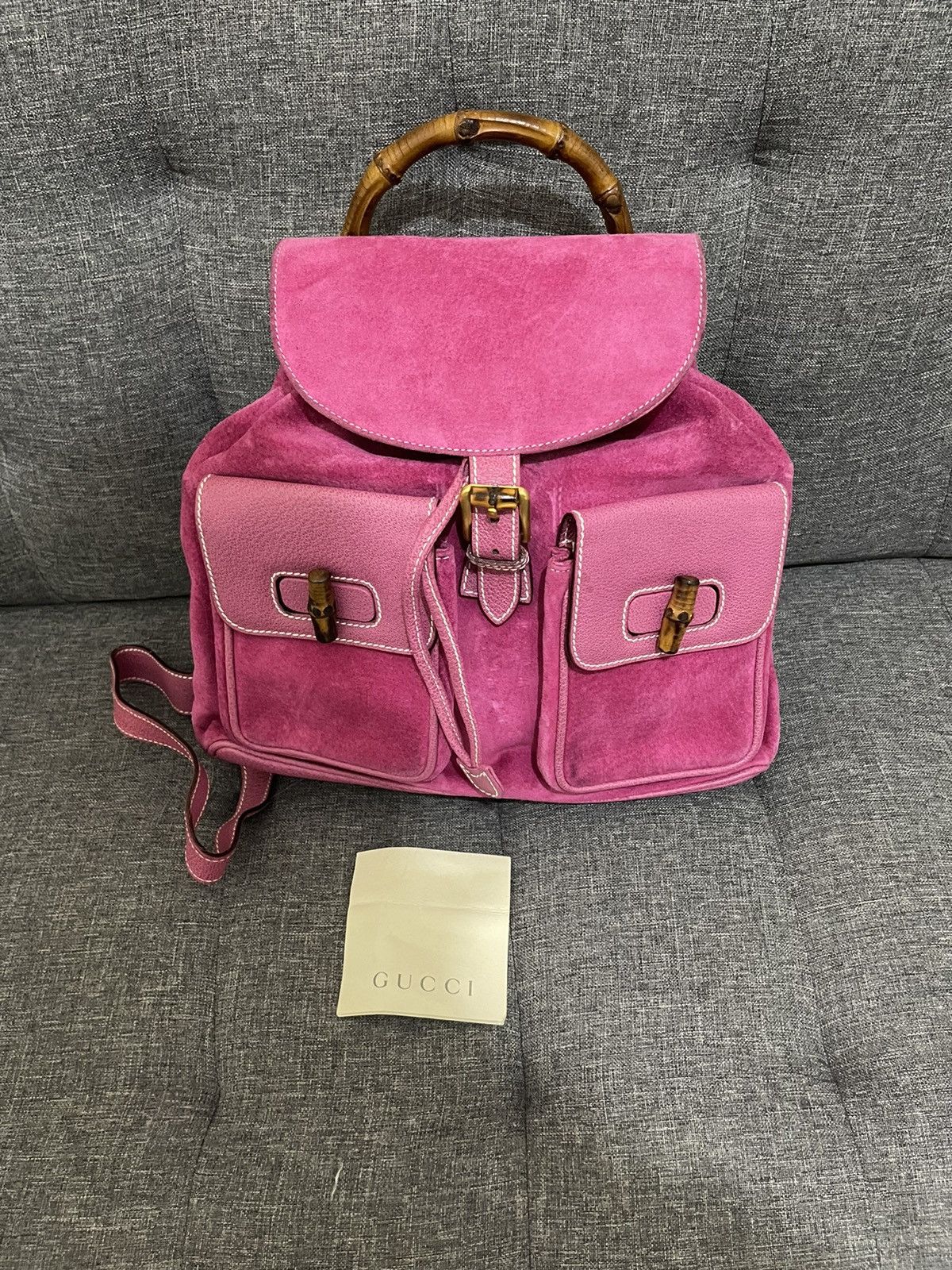 Vintage Gucci Bamboo Leather suede Backpack Size ONE SIZE - 3 Thumbnail