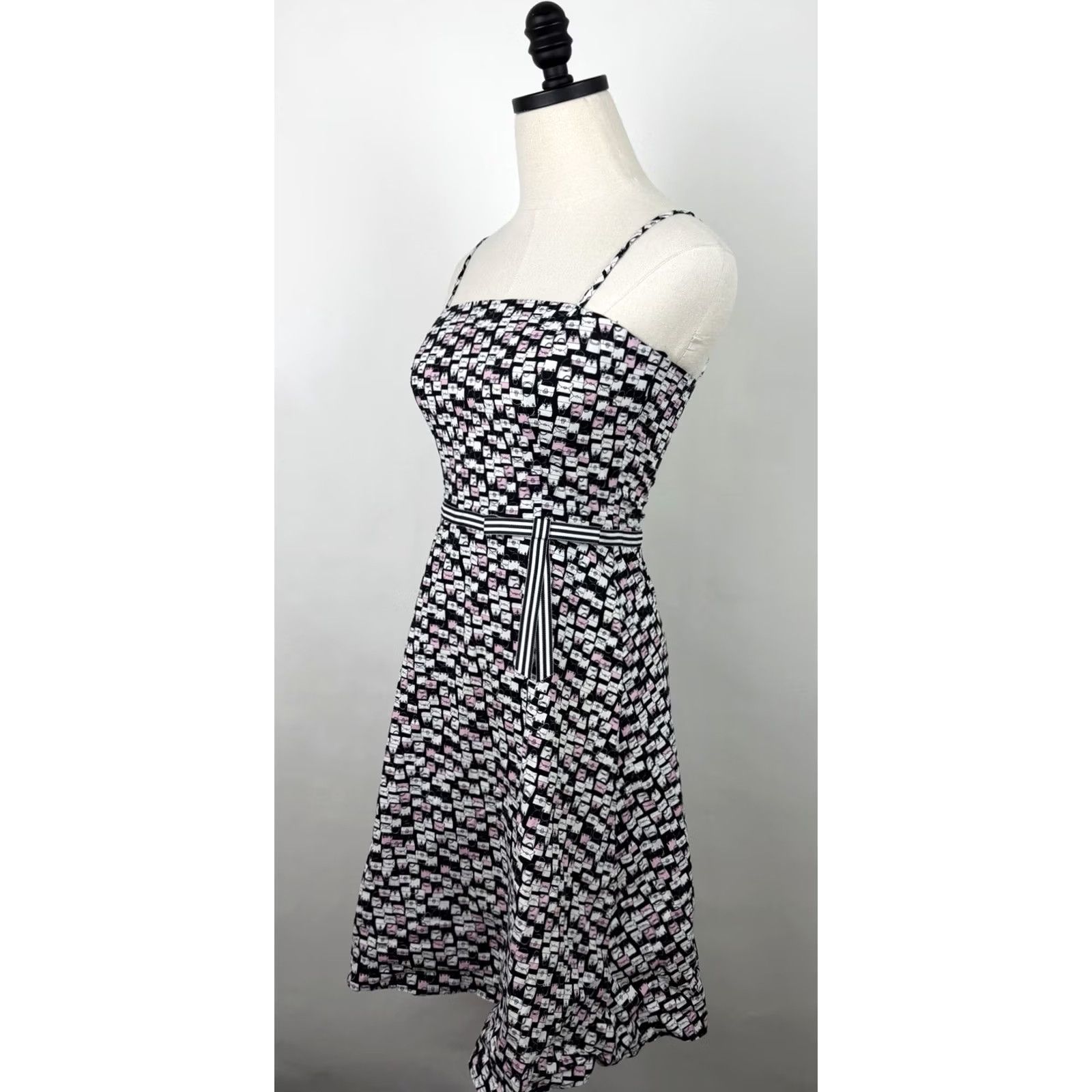 Vintage VINTAGE Byer Too Dress Womens XS 90s A-Line Sundress White Novelty Print Bow Spaghetti Strap Knee Length Size XS / US 0-2 / IT 36-38 - 2 Thumbnail