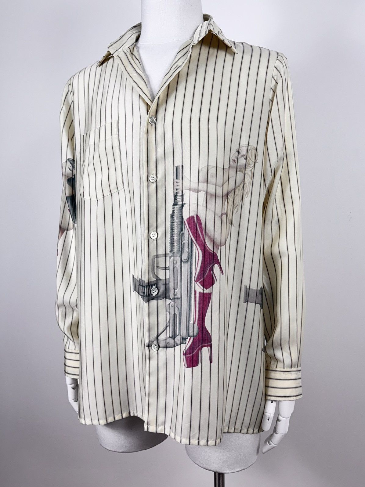 Yohji Yamamoto A/W 2008 Uzi Stripper Pin-Up Shirt Size US L / EU 52-54 / 3 - 3 Thumbnail