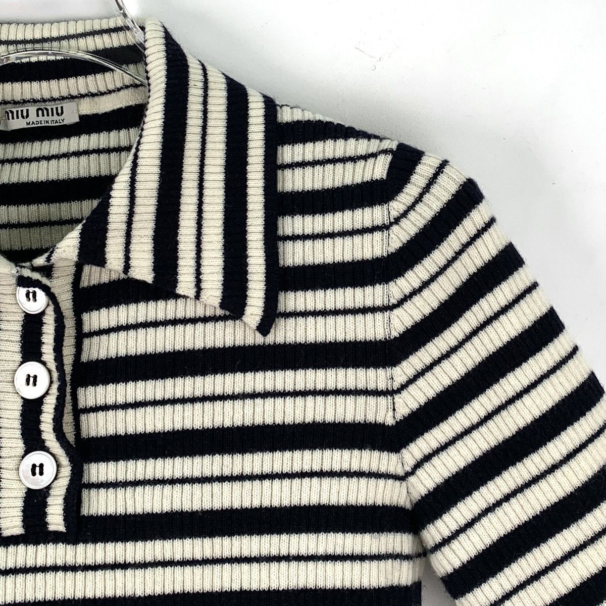Miu Miu Miu Miu Stripe Cashmere Lapel Short Sleeve Knit K26WX Size M / US 6-8 / IT 42-44 - 3 Thumbnail