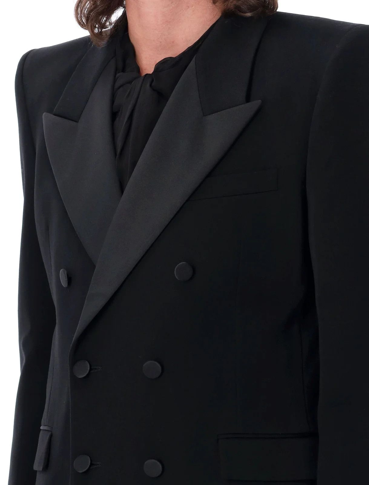 Saint Laurent Paris o1s1wg111224 Tuxedo Jacket In Grain De Poudre in Black Size US L / EU 52-54 / 3 - 5 Thumbnail