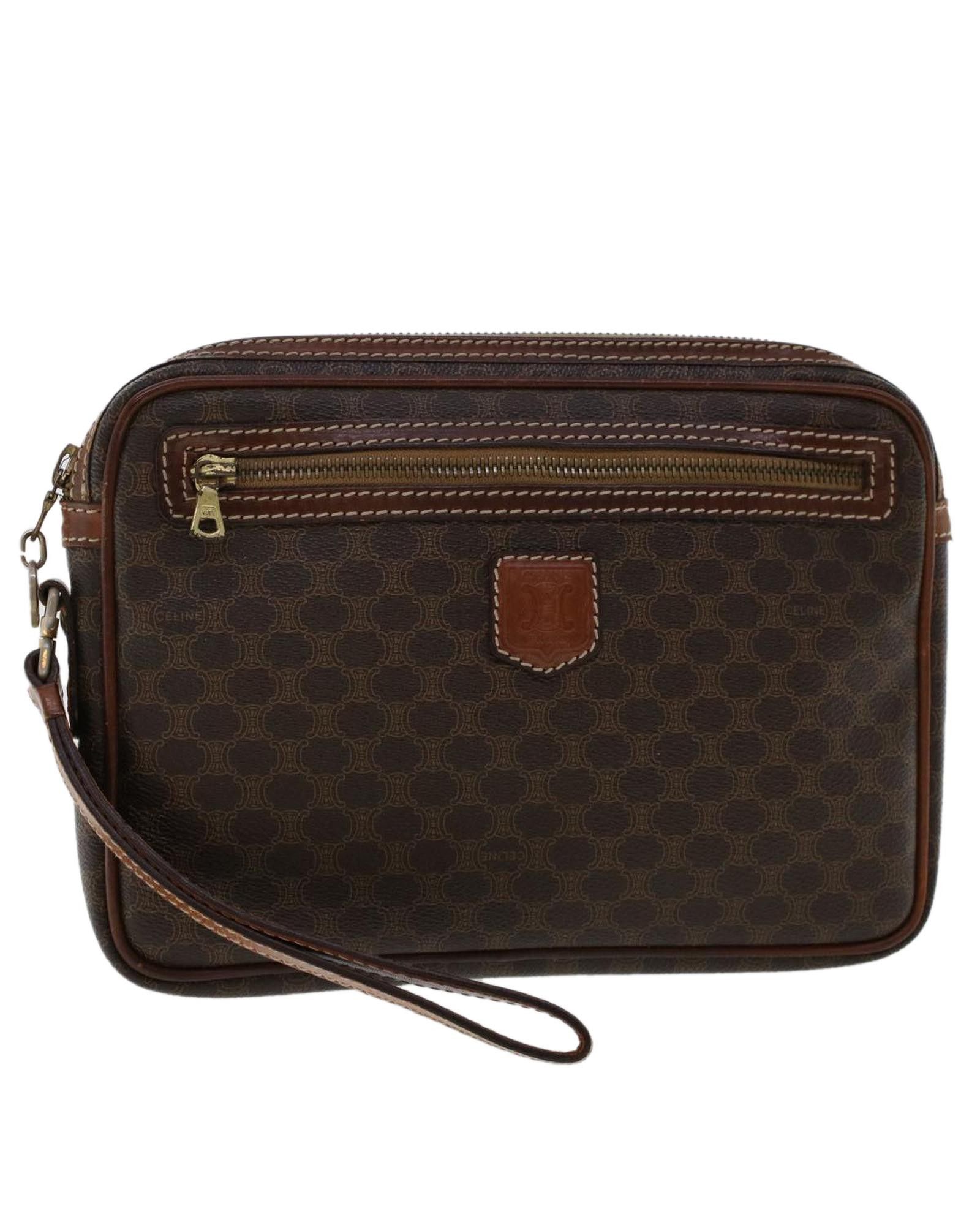 image of Celine Brown Macadam Canvas Clutch Bag, Women's