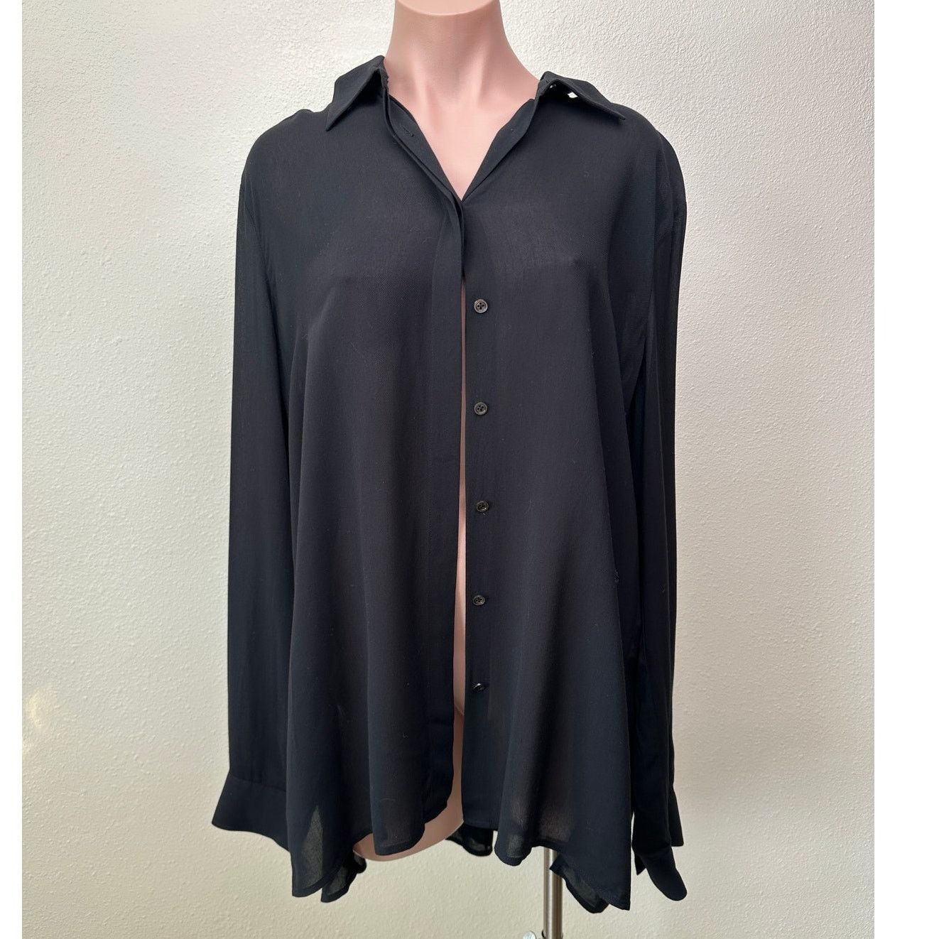 The Row The Row Black Shirt Button Long Sleeve Collared L Semi Sheer Size L / US 10 / IT 46 - 6 Thumbnail