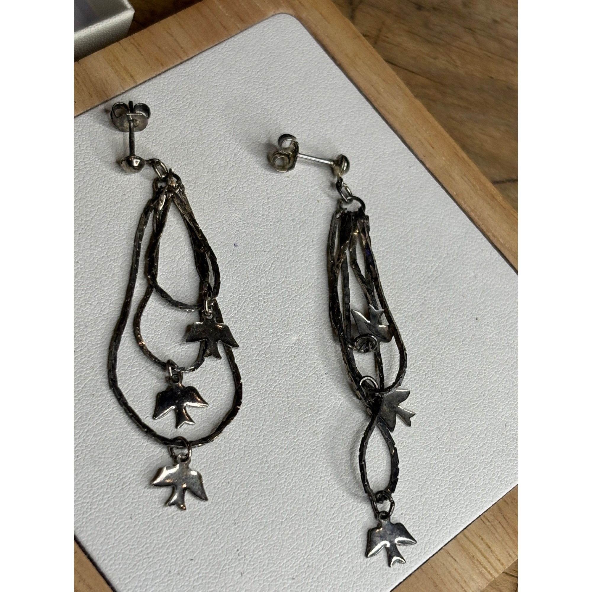 Other Silver Dangle Earrings With Bird Charms & Twisted Chains For Size ONE SIZE - 3 Thumbnail