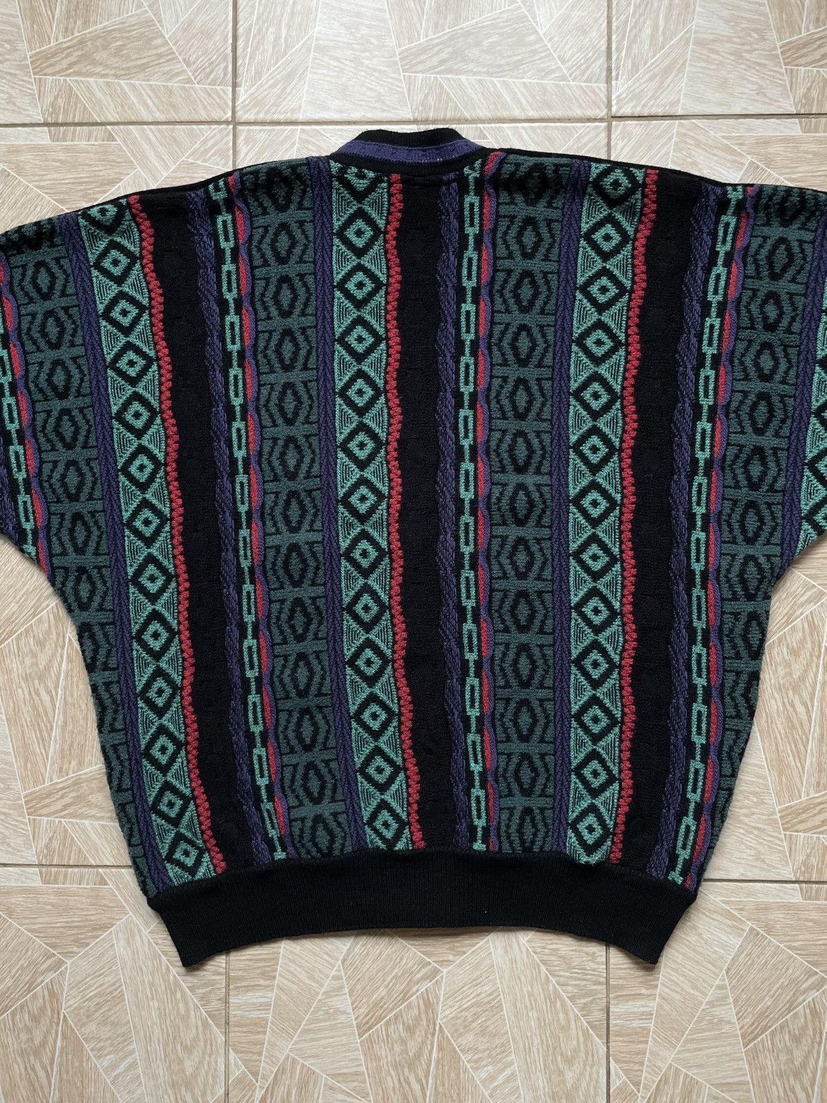 Carlo Colucci × Vintage Vintage Carlo Colucci Crazy Pattern Knitted Wool Cardigan Size US L / EU 52-54 / 3 - 7 Thumbnail