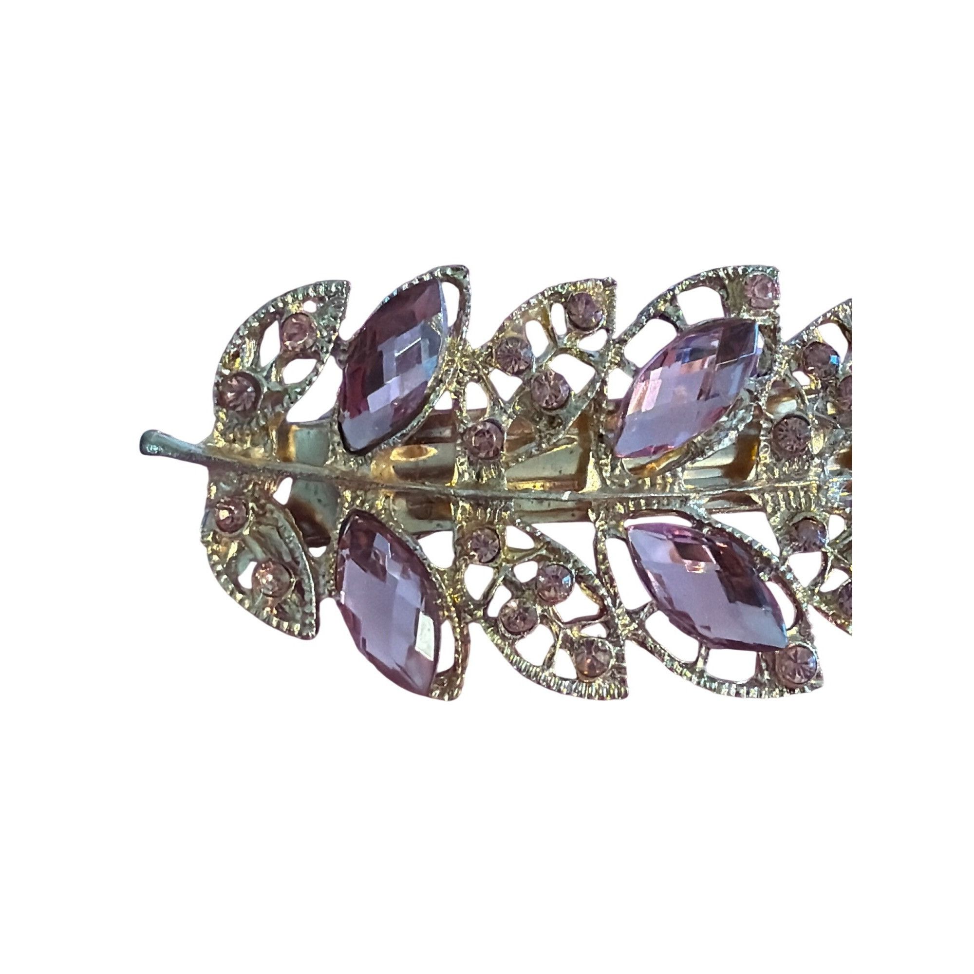 Other Gold Tone Leaf Hair Clip Barrette Pink Rhinestones Tight Spr Size ONE SIZE - 2 Thumbnail