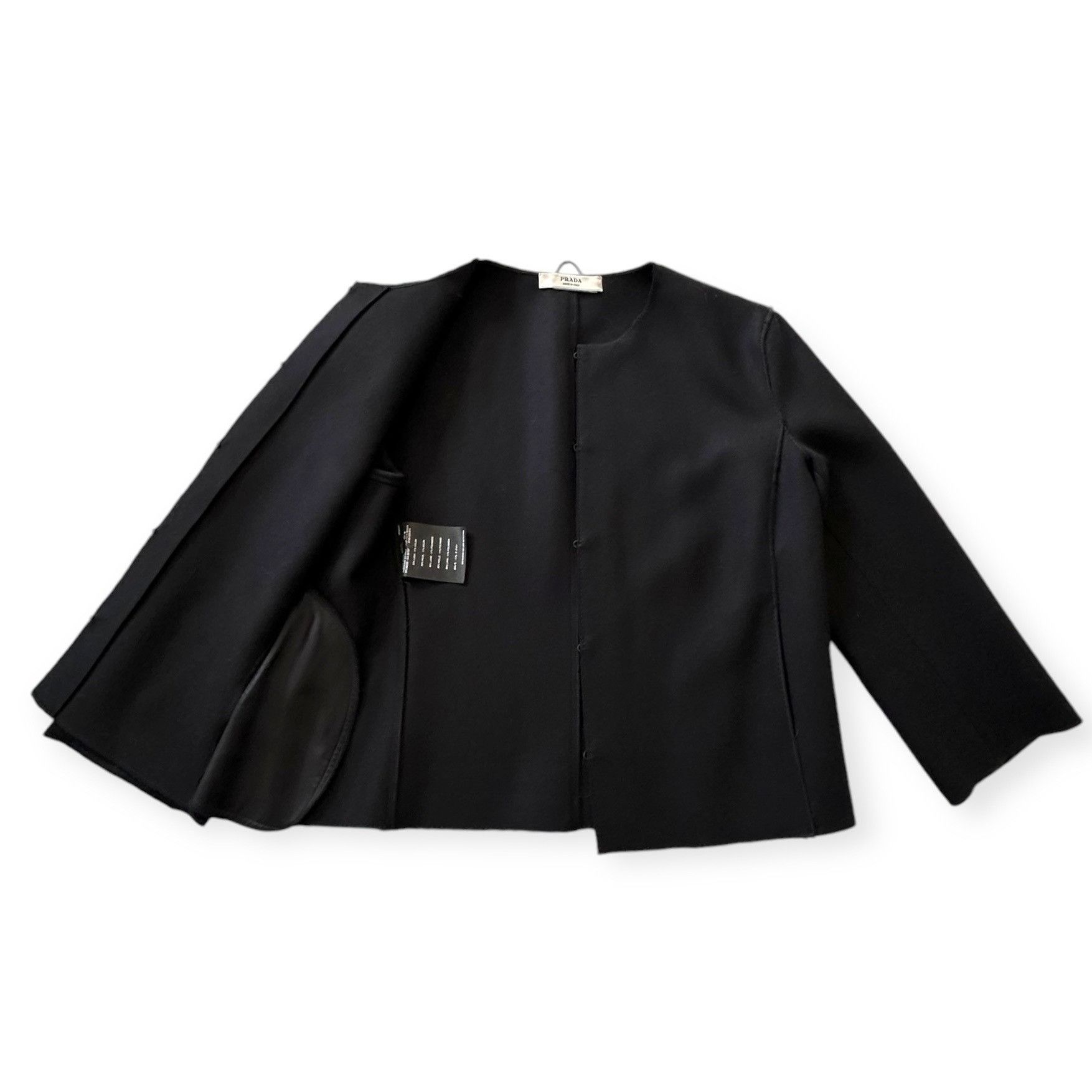 Prada Prada Archival F/W 2005 Runway Black Wool Collarless Jacket Size M / US 6-8 / IT 42-44 - 7 Thumbnail