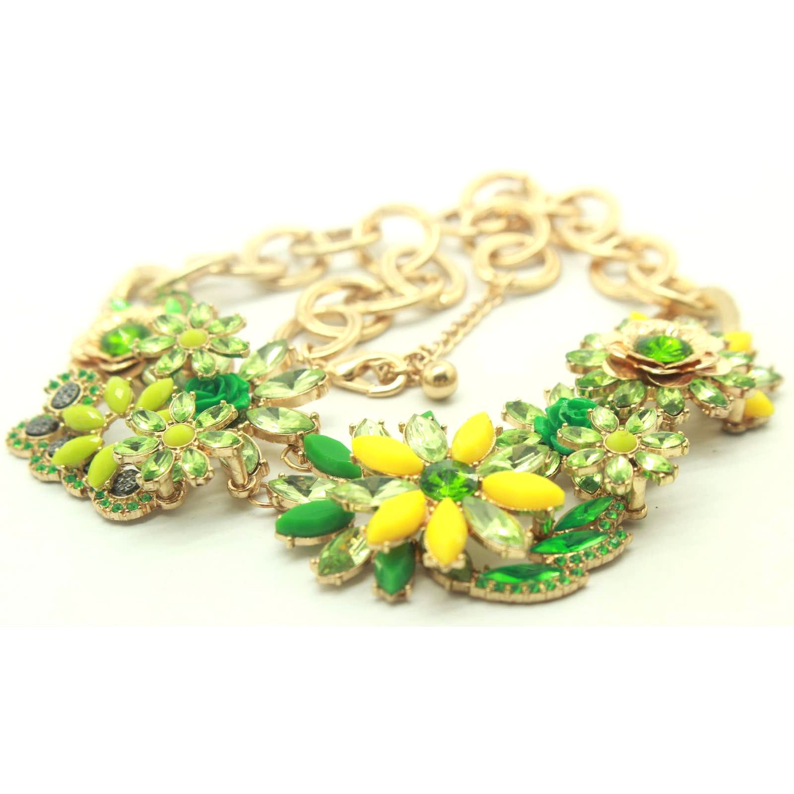 Other Statement Necklace • Yellow & Green Flowers & Rhinestones Size ONE SIZE - 4 Thumbnail