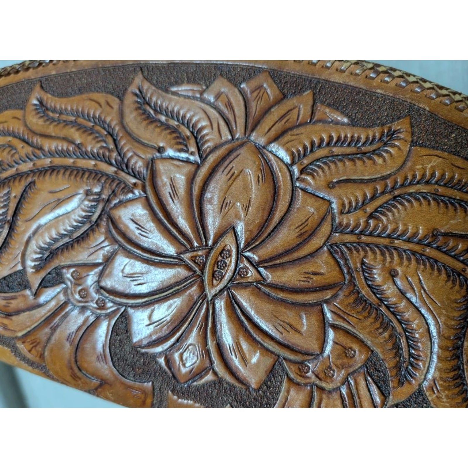 Vintage VINTAGE handcrafted leather bag Western tote 15" saddle bag Tooled brown Unisex Adults Bag 15x7 Leather Cowhide Zip Mens Womens Size ONE SIZE - 2 Thumbnail
