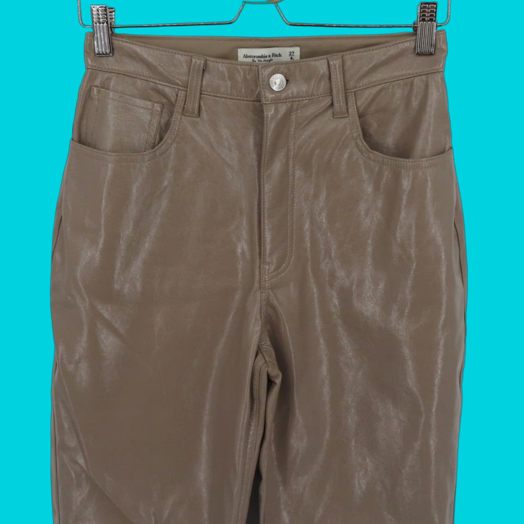 Abercrombie & Fitch Abercrombie & Fitch Women 27 90s Straight Ultra High Beige Faux Leather Pant Shirt? Size 27" / US 4 / IT 40 - 1 Thumbnail
