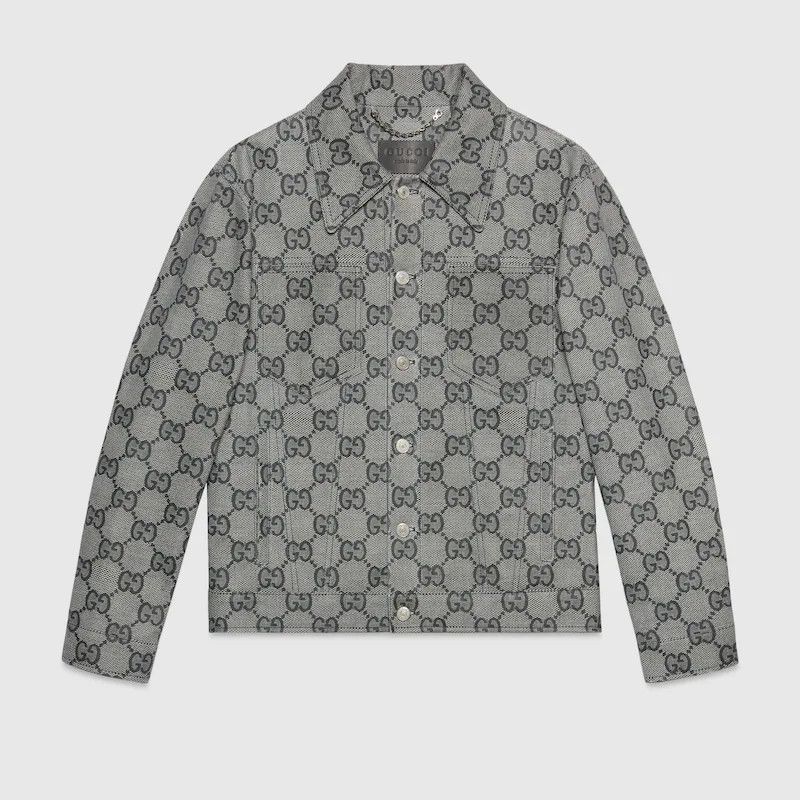 Gucci o1s1wg110225 GG Print Leather Jacket in Dark Grey Size US L / EU 52-54 / 3 - 1 Thumbnail
