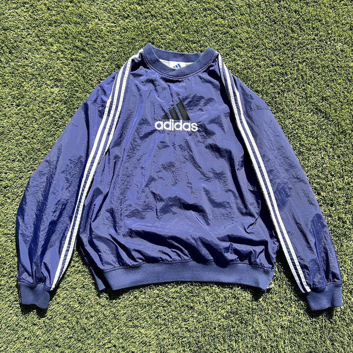 Adidas Vintage 90s Adidas Blue Stripped Windbreaker Size US XL / EU 56 / 4 - 1 Thumbnail