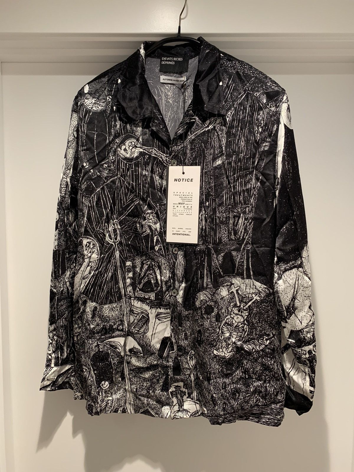 image of Enfants Riches Deprimes (Nwt) Erd Aw’20 “Rudimentary” Silk Shirt / Long sleeve in Black (Size Mediu