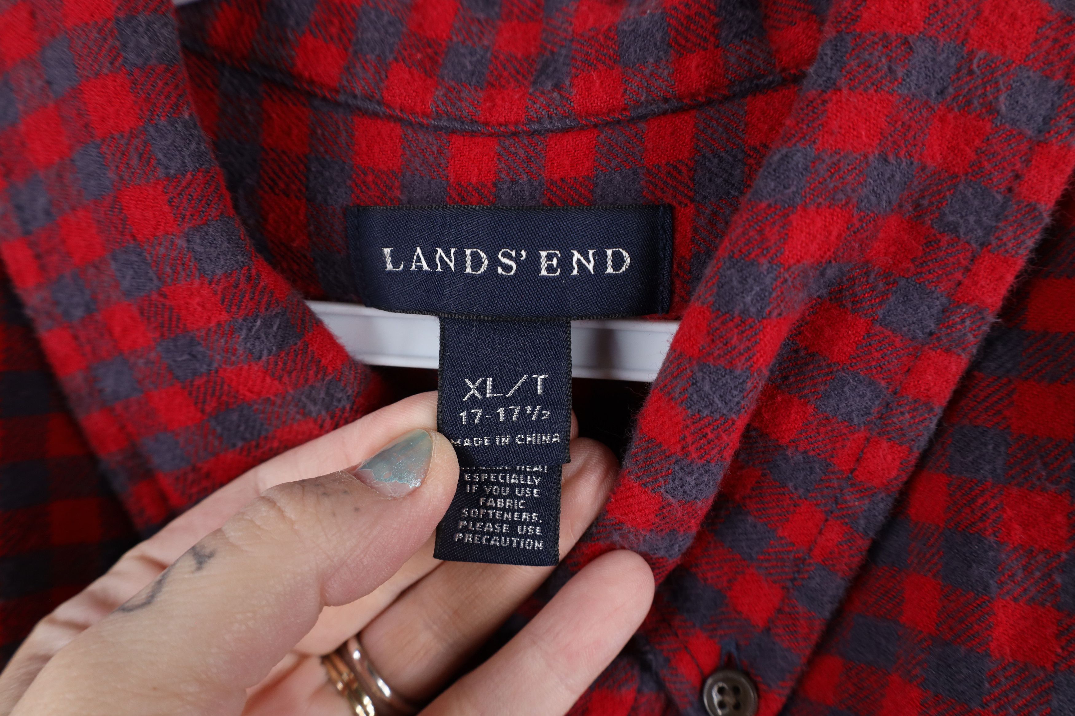 Lands' End × Vintage Lands End Flannel Collared Button Down Shirt Red Size US XL / EU 56 / 4 - 7 Thumbnail