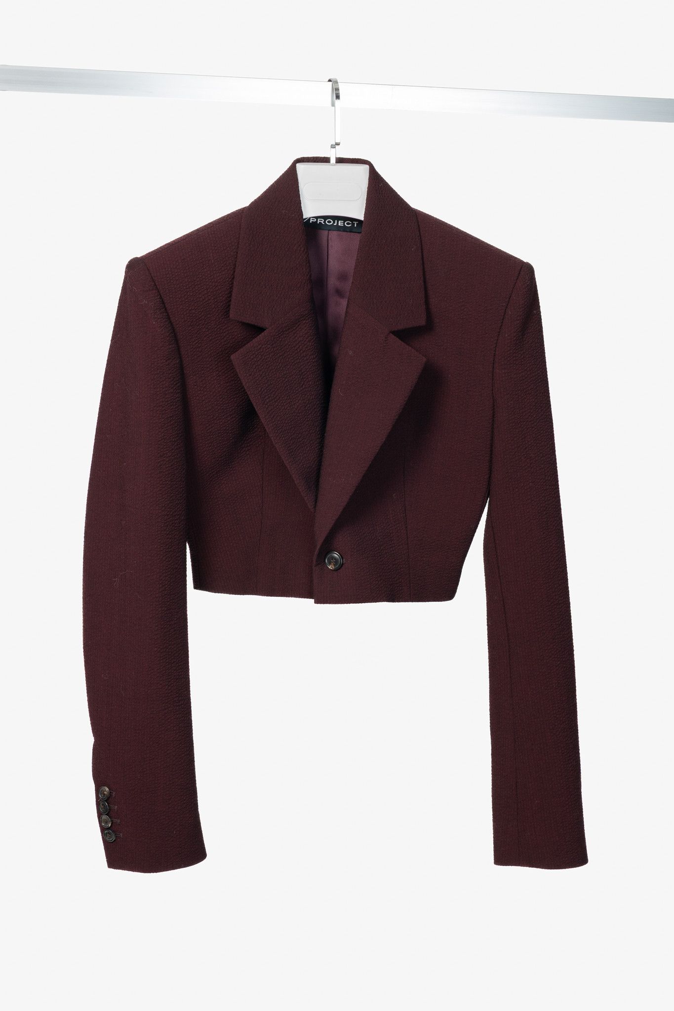 Y/Project Y/PROJECT SS20 Runway Bordeaux Stretch-Wool Cropped Blazer Size XS / US 0-2 / IT 36-38 - 1 Thumbnail