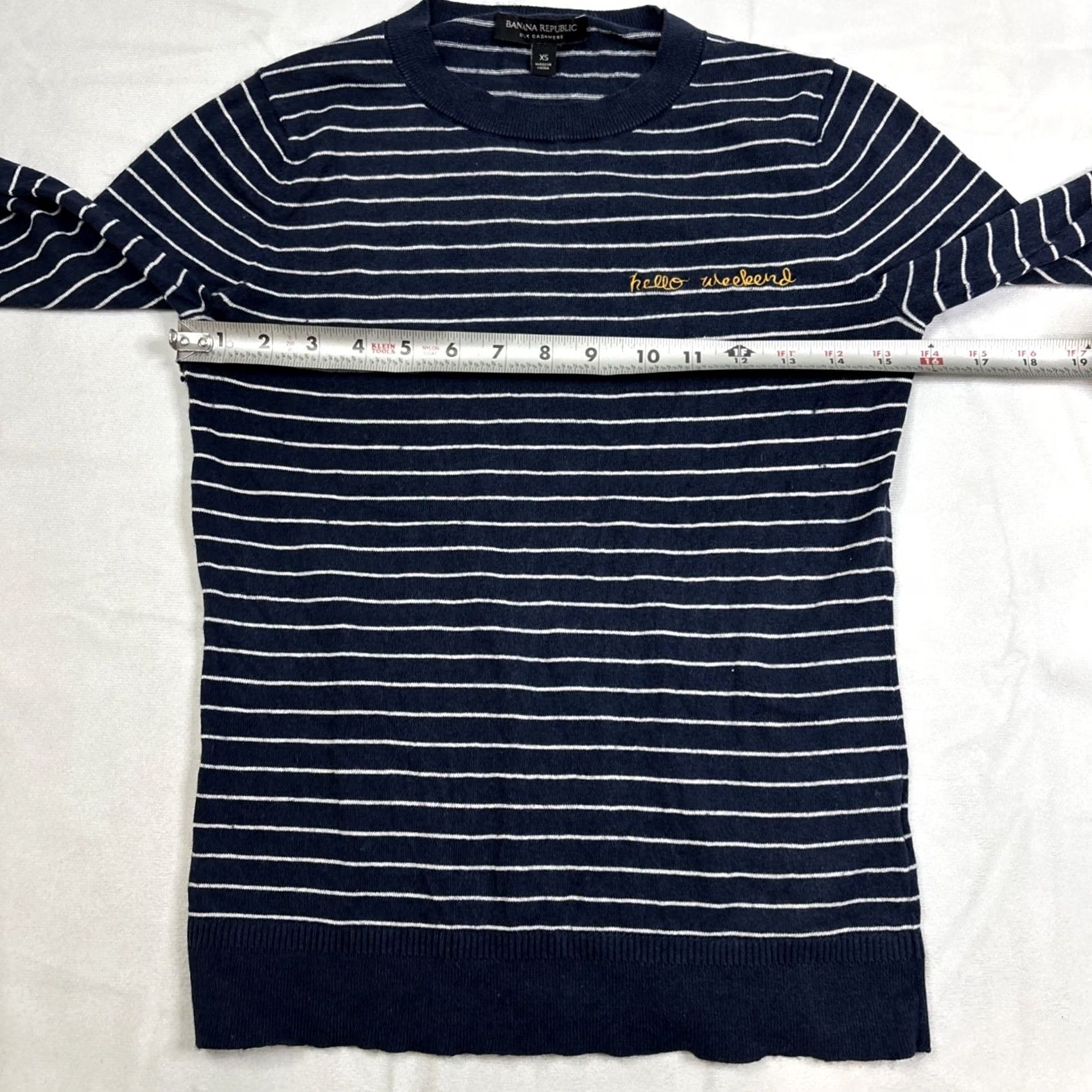 Banana Republic Banana Republic Sweater Women’s XS Navy Silk Blend Striped Crew Neck Long Sleeve Pullover Size XS / US 0-2 / IT 36-38 - 4 Thumbnail