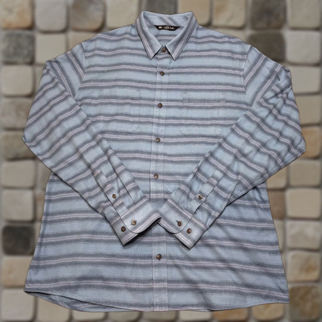 TravisMathew Travis Mathew Shirt Mens L Blue Striped Cotton Blend Long Sleeve Button-Up Casual Classic Preppy Fall Winter Sports Size US L / EU 52-54 / 3 - 1 Thumbnail