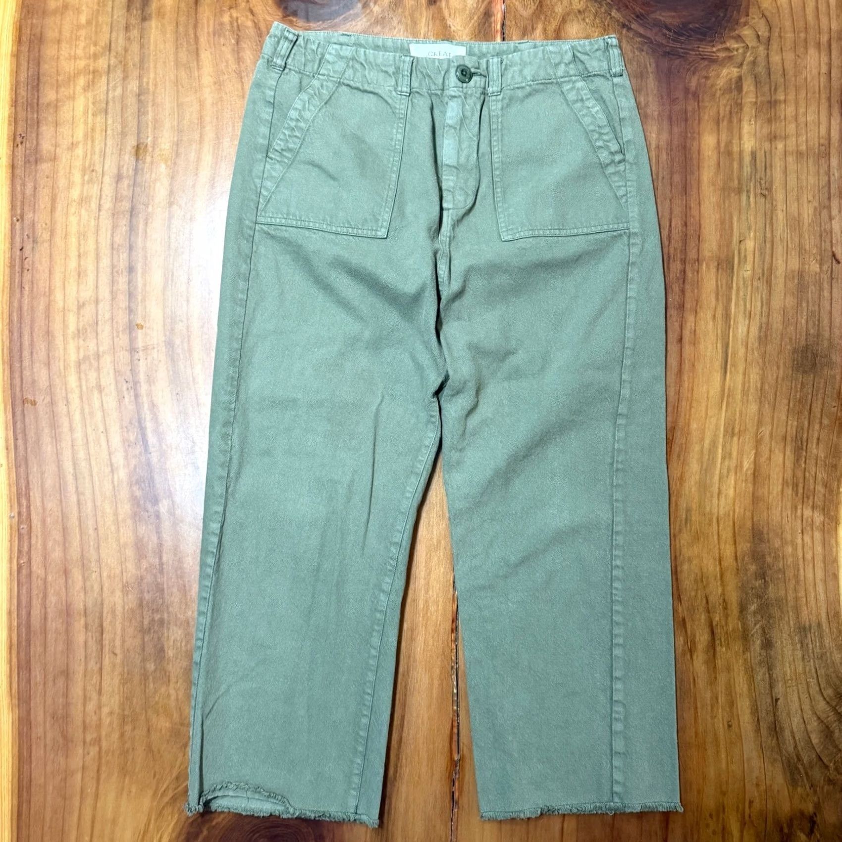 THE GREAT The Great Women's Pants 27 Cropped Straight Leg Cotton Green Casual 27 Waist 32 Inseam 21.5 In Knit Lightweight A8 Size 24" / US 00 / IT 34 - 2 Thumbnail