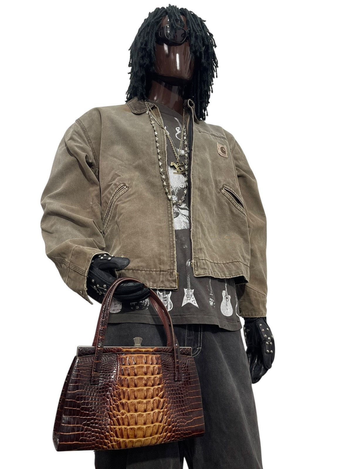 Genuine Leather Crocodile Skin Leather Vtg 60s Kawano Japan Hand Bag 8🟩 Size ONE SIZE - 3 Thumbnail