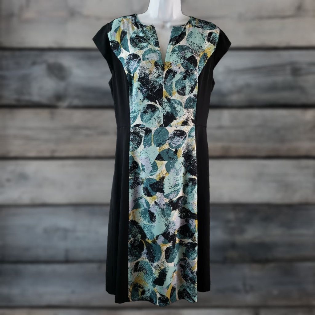 Classiques Entier Dress Womens Printed Sz 10 Black Teal Silk Blend