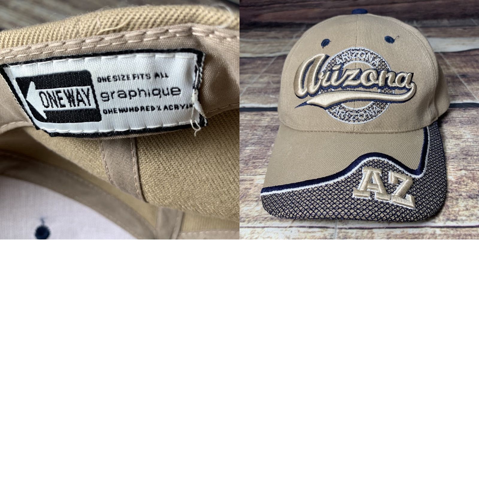 Vintage Arizona Cap Hat Tan Raised Letters Embroidered Hook Loop Adjustable - Men One Size Brown Baseball Cap Size ONE SIZE - 8 Thumbnail