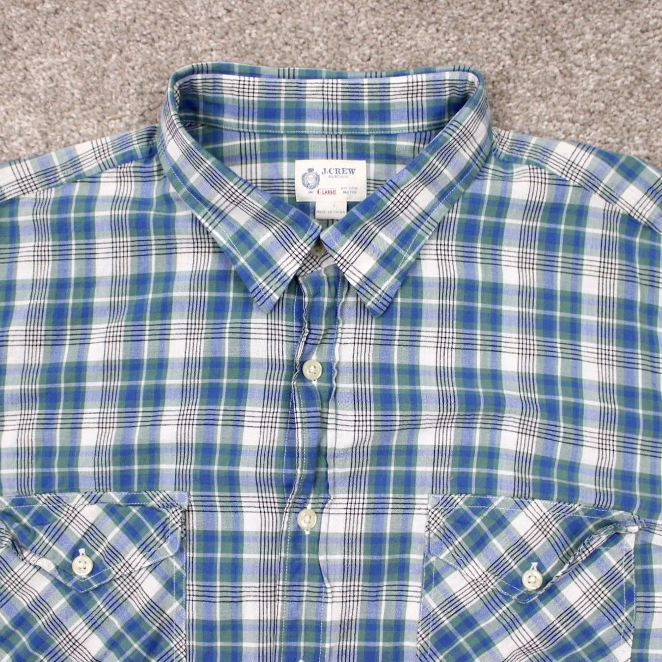 J.Crew J. Crew Shirt Mens XL Green/Blue/White Plaid 100% Cotton Long Sleeve Button Up Size US XL / EU 56 / 4 - 6 Thumbnail
