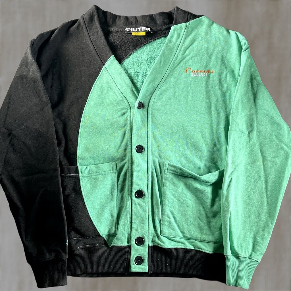 Vintage Carrots Cardigan Mens Medium IUTER Split Cardigan Sweater Black Green Italy Size US M / EU 48-50 / 2 - 1 Thumbnail