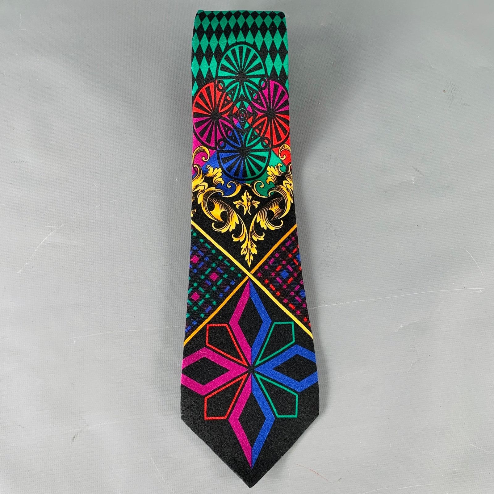 Versace GIANNI VERSACE Black Multi Color Diamond Silk Tie Size ONE SIZE - 2 Thumbnail