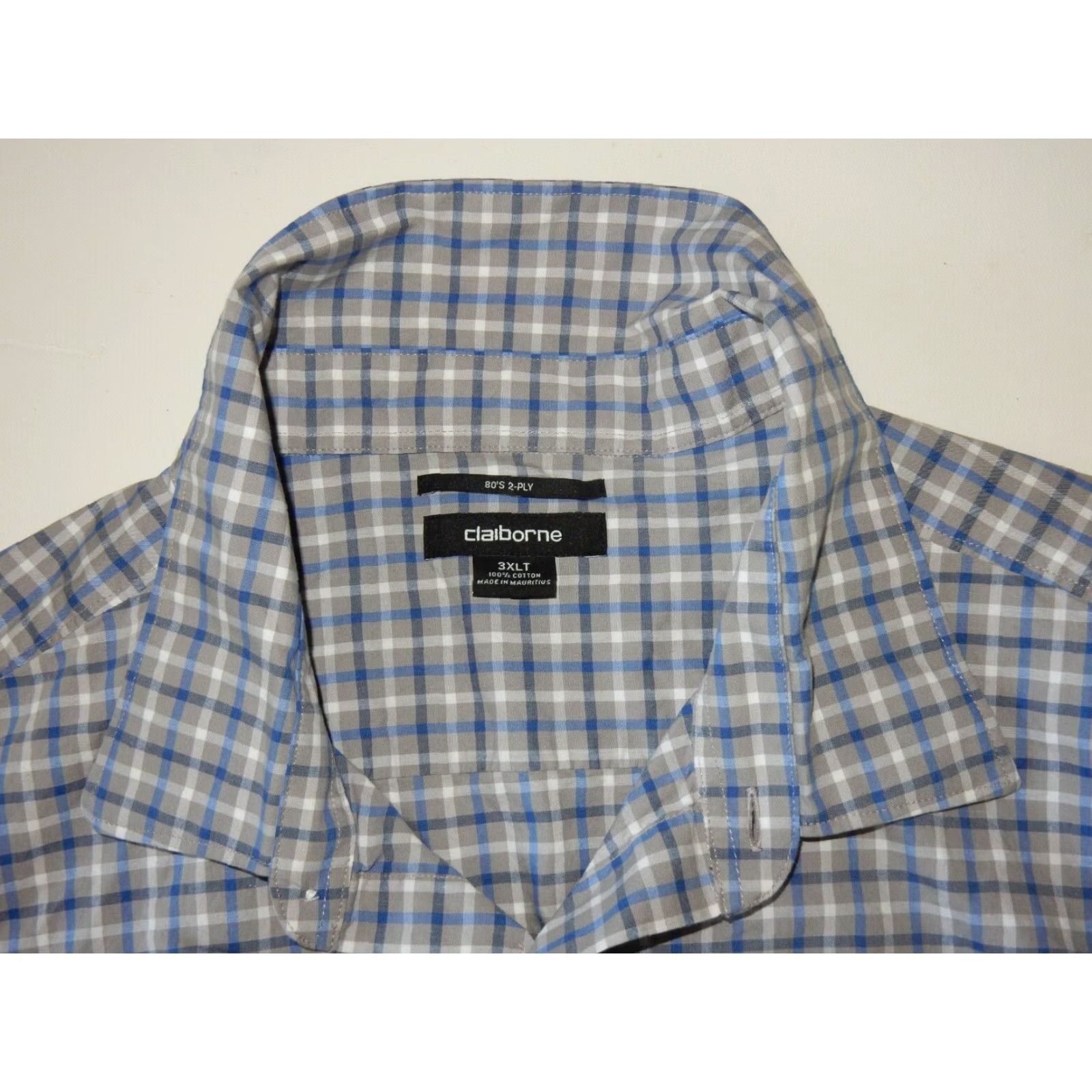 Liz Claiborne VINTAGE Claiborne Men's Dress Shirt Big & Tall 3XLT Long Sleeve Plaid Cotton Gray Size US XXL / EU 58 / 5 - 4 Thumbnail